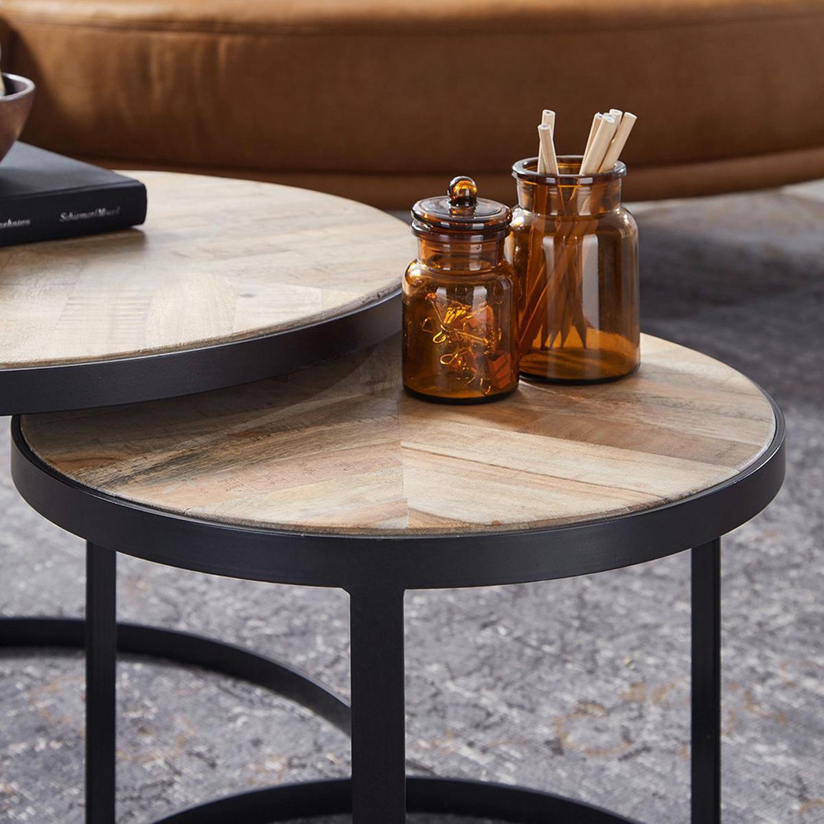 Couchtischset ''Wohnling'', Braun, 2-teilig - Schwarz/Braun, MODERN, Holz/Metall (60/60/41cm) - MID.YOU