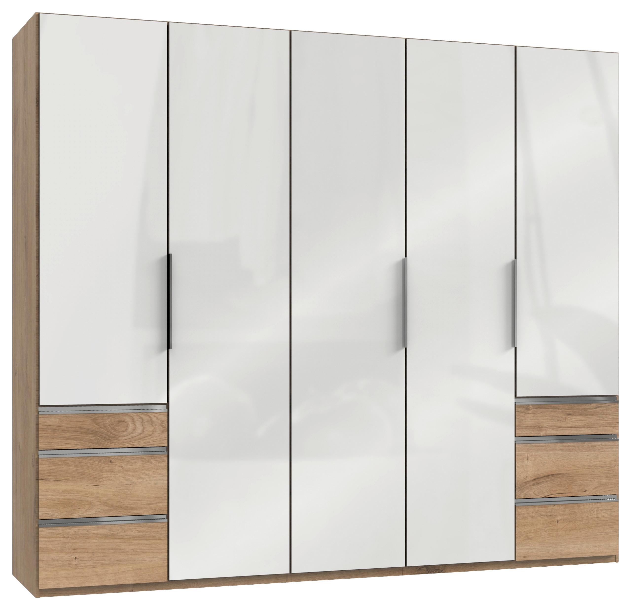 Drehtürenschrank Level 36D mit Laden ca. 250 cm Eiche/Weiß - Chromfarben/Weiß Hochglanz, MODERN, Holzwerkstoff (250/216/58cm) - MID.YOU
