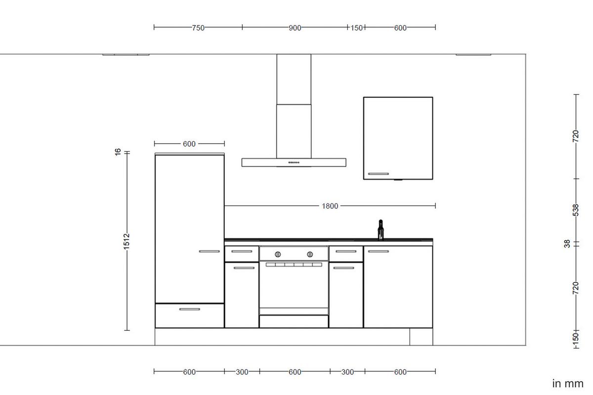 Küchenblock Flash Low m. Geräten Weiß Hochglanz - Edelstahlfarben/Eichefarben, MODERN, Holzwerkstoff/Metall (240cm) - Nobilia