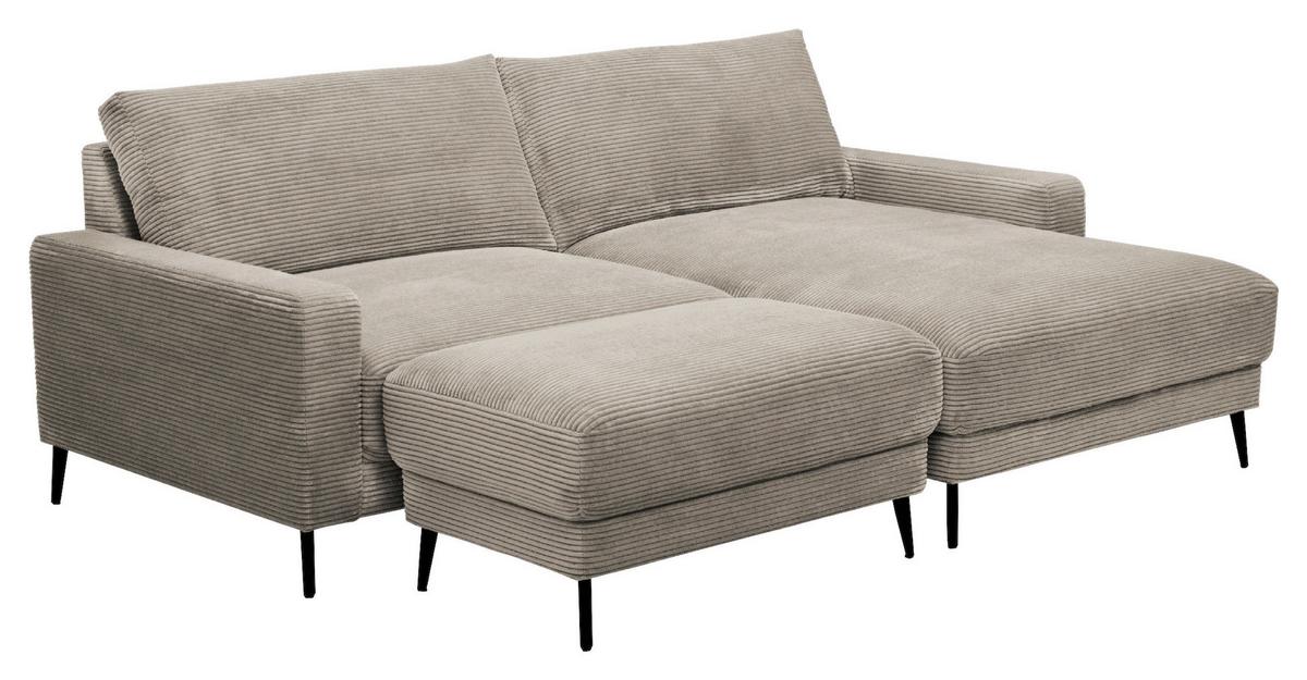 Wohnlandschaft Cora Greige - Greige/Schwarz, Modern, Holz/Textil (223/86/161cm) - Mömax