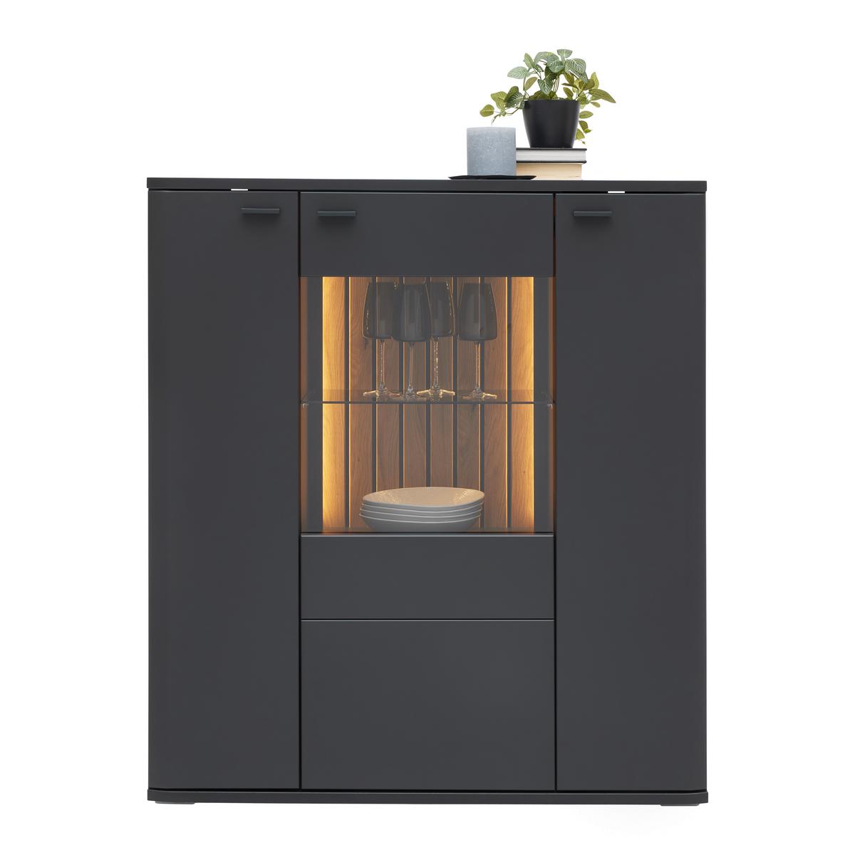 Highboard Carreto Grau - Anthrazit/Grau, Modern, Glas/Holzwerkstoff (110/124/38cm) - Premium Living