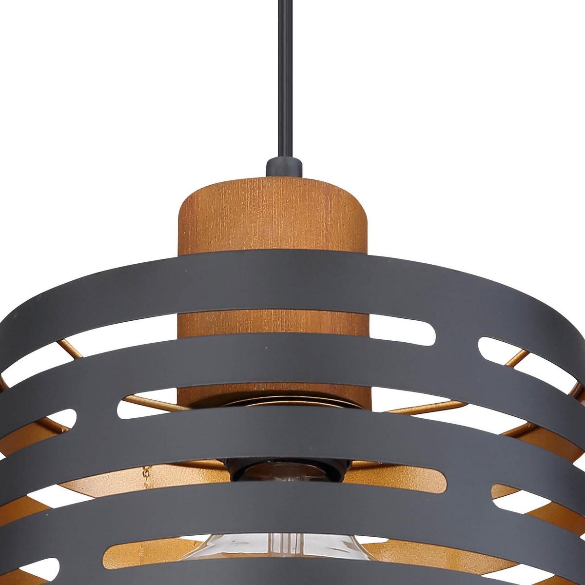 Hängeleuchte Ablona max. 60 Watt - Goldfarben/Schwarz, Natur, Holz/Metall (25/120cm) - Globo