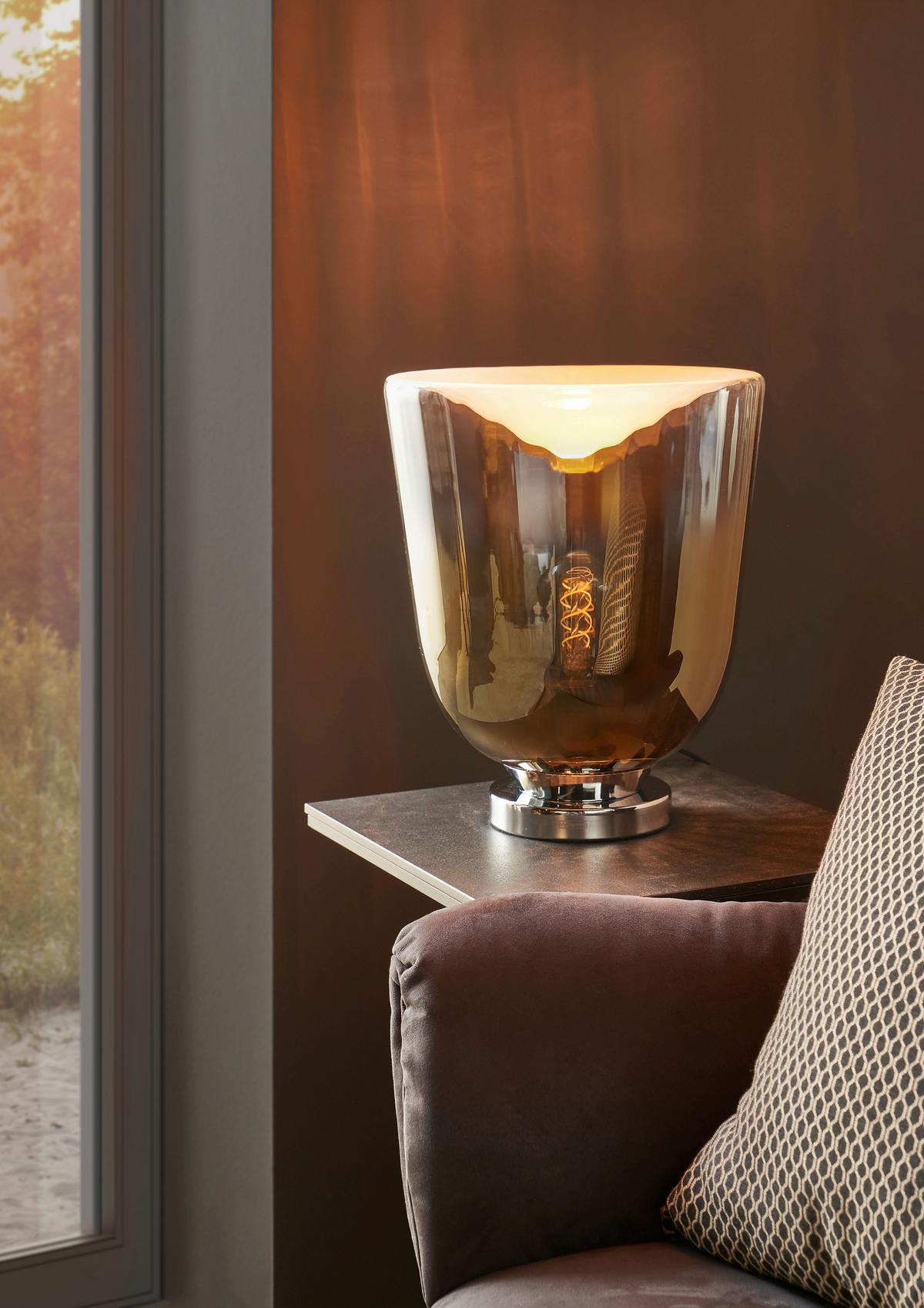 LAMPA STOŁOWA 74136 - FIORI - kolor złoty/kolor chromowy, Basics, metal/szkło (30/37cm) - Musterring