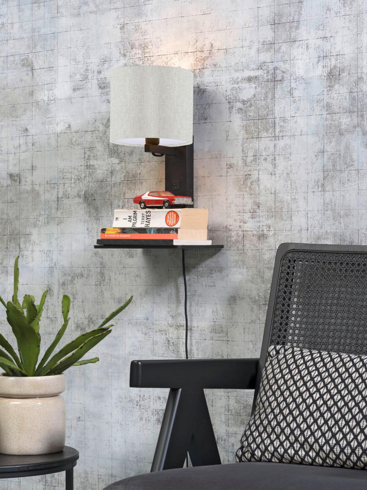 Stenska Svetilka Andes, Naravna Barva, Črna - črna, Trend, tekstil/les (19/24/36cm) - Good & Mojo