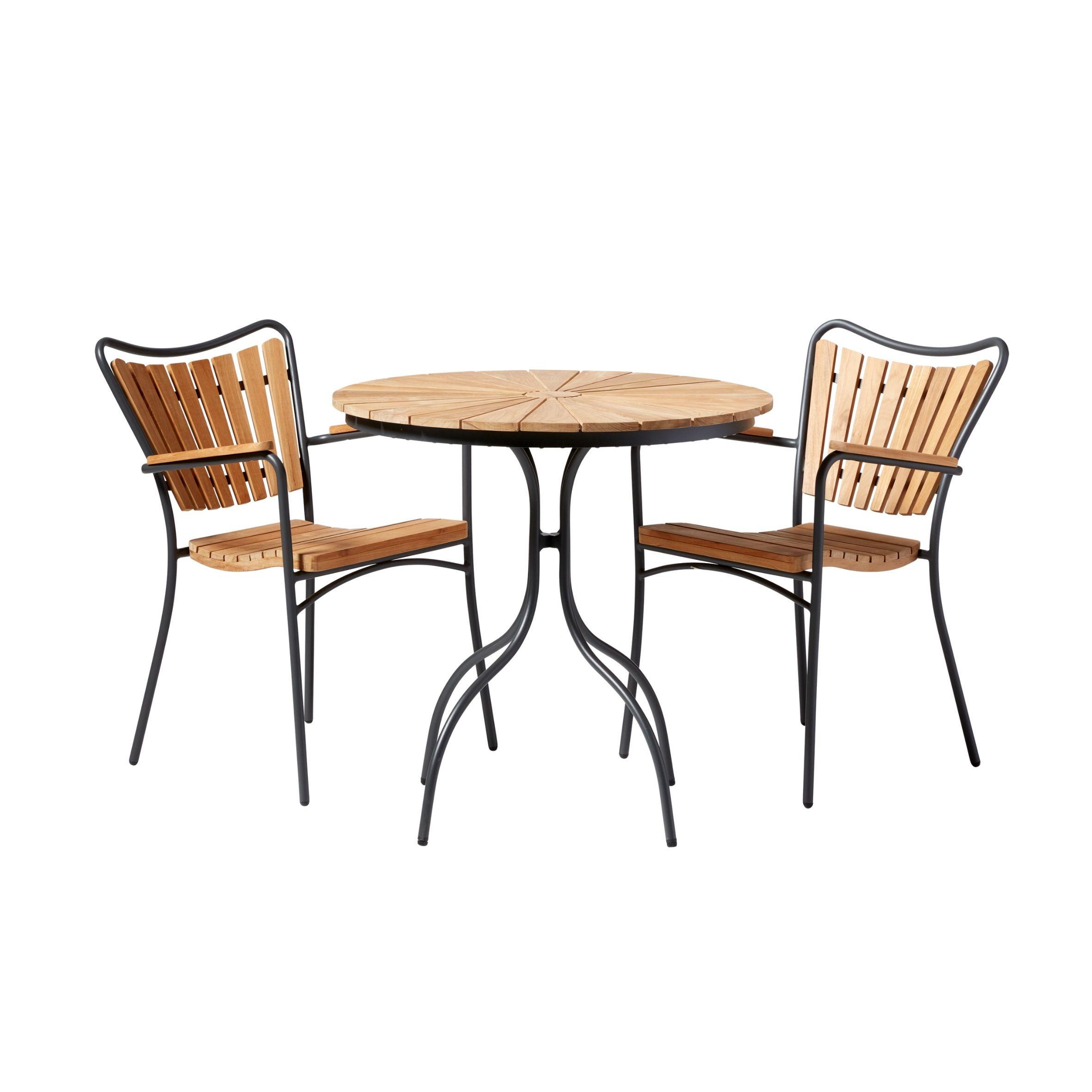 Balkonset Ellen Anthrazit/Teak 3-tlg - Anthrazit, Natur, Holz - Gardenson