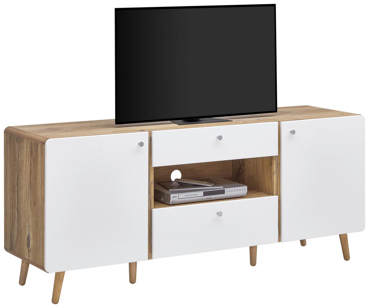 Lowboard Ronda in Weiss/Eichefarben - Weiss/Eichefarben, Modern, Holzwerkstoff (178/76/4,5cm) - Premium Living