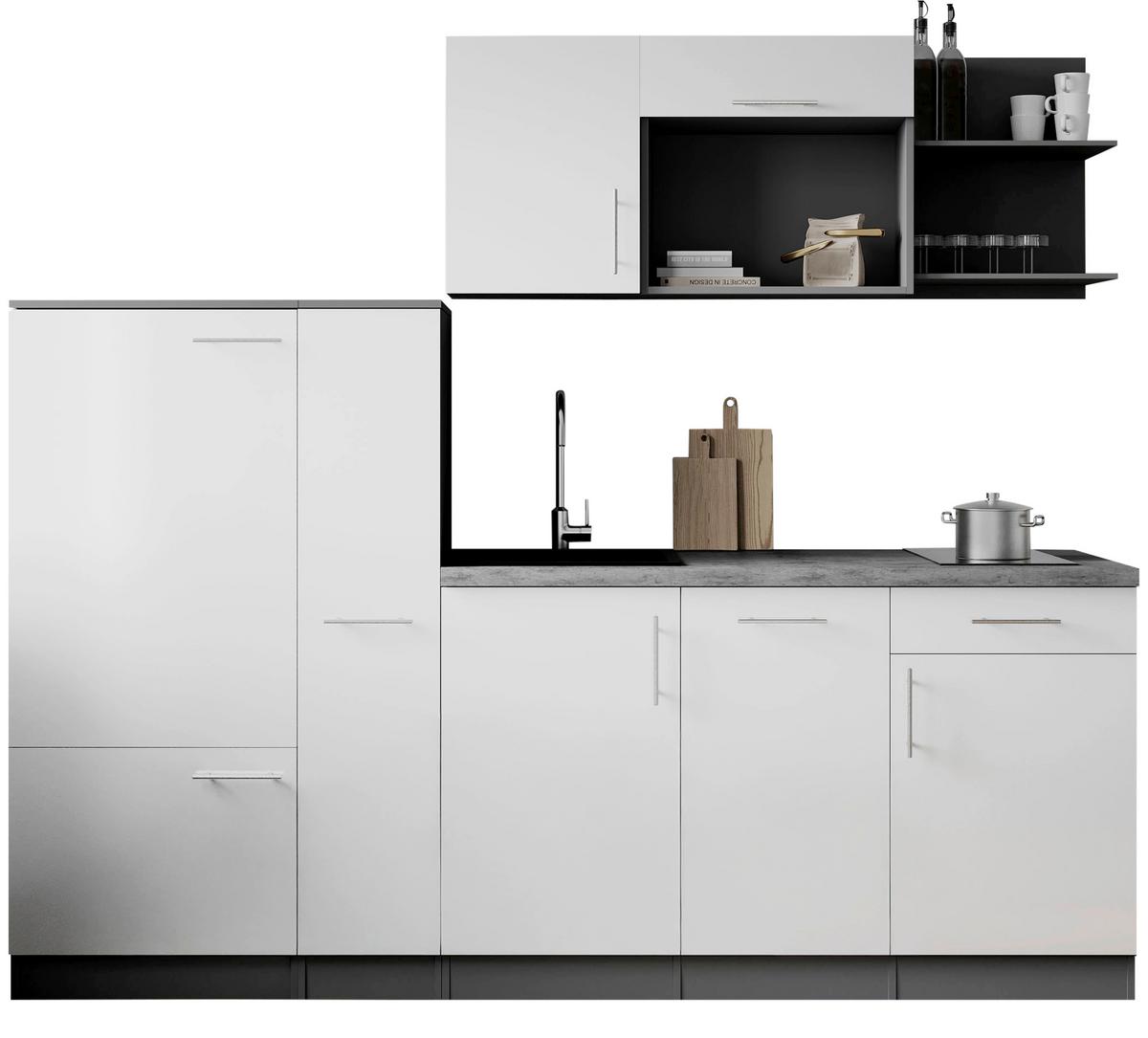 Küchenblock Oliver m. Geräten Weiß - Weiß/Grau, Trend, Holzwerkstoff/Metall (235cm) - Respekta