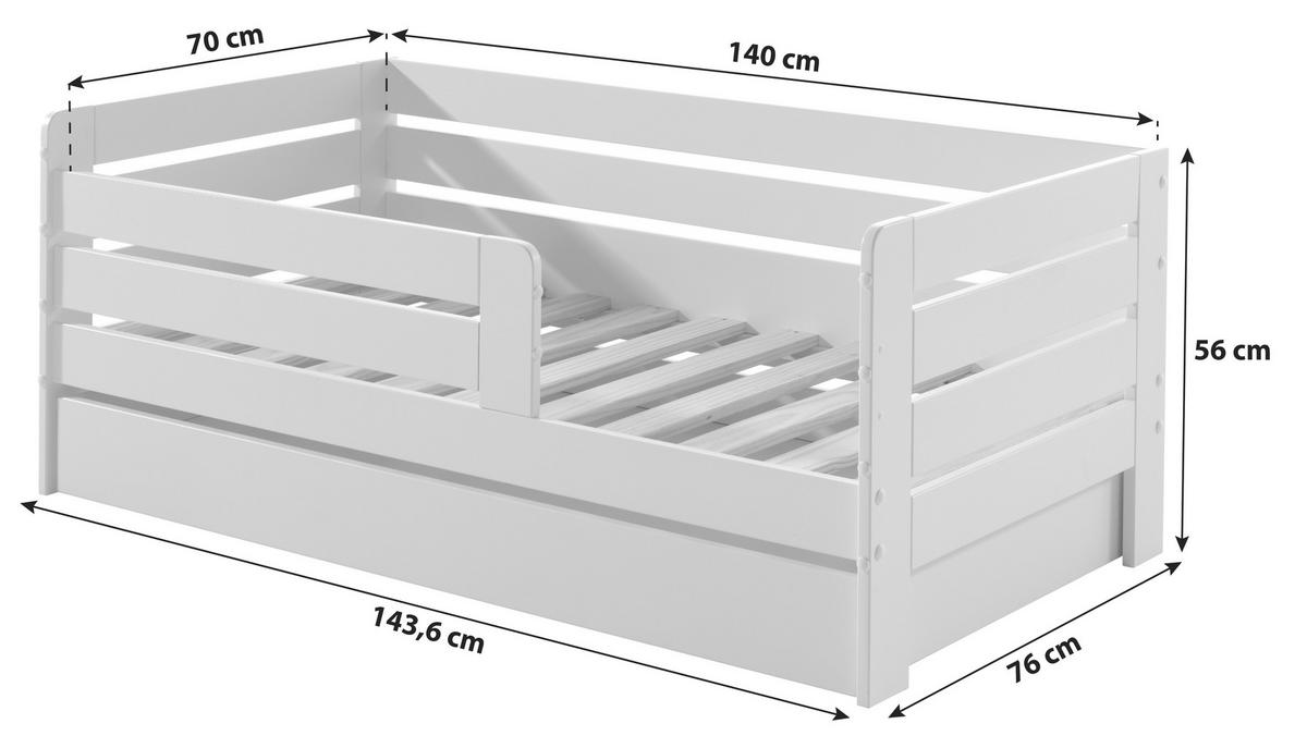Kinder-/Juniorbett mit Bettlade ca. 70x140 cm Weiß - Weiß/Kieferfarben, MODERN, Holz/Holzwerkstoff (70/140cm) - MID.YOU