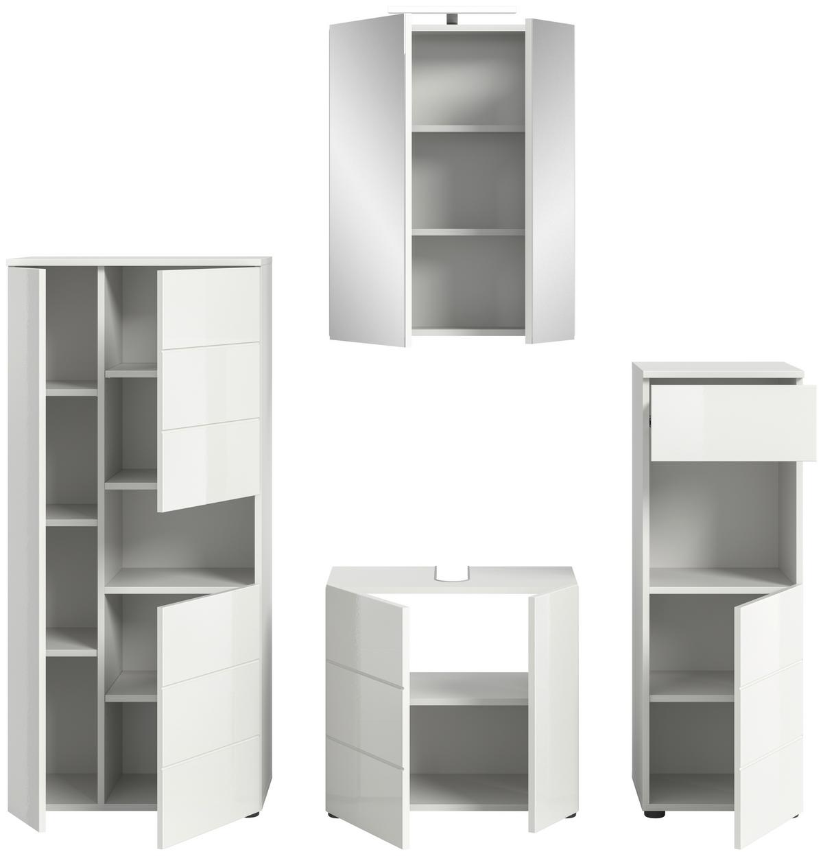 Badezimmer Vira 4-tlg. mit LED ca. 158 cm Weiß - Weiß Hochglanz, MODERN, Holzwerkstoff (158cm) - MID.YOU