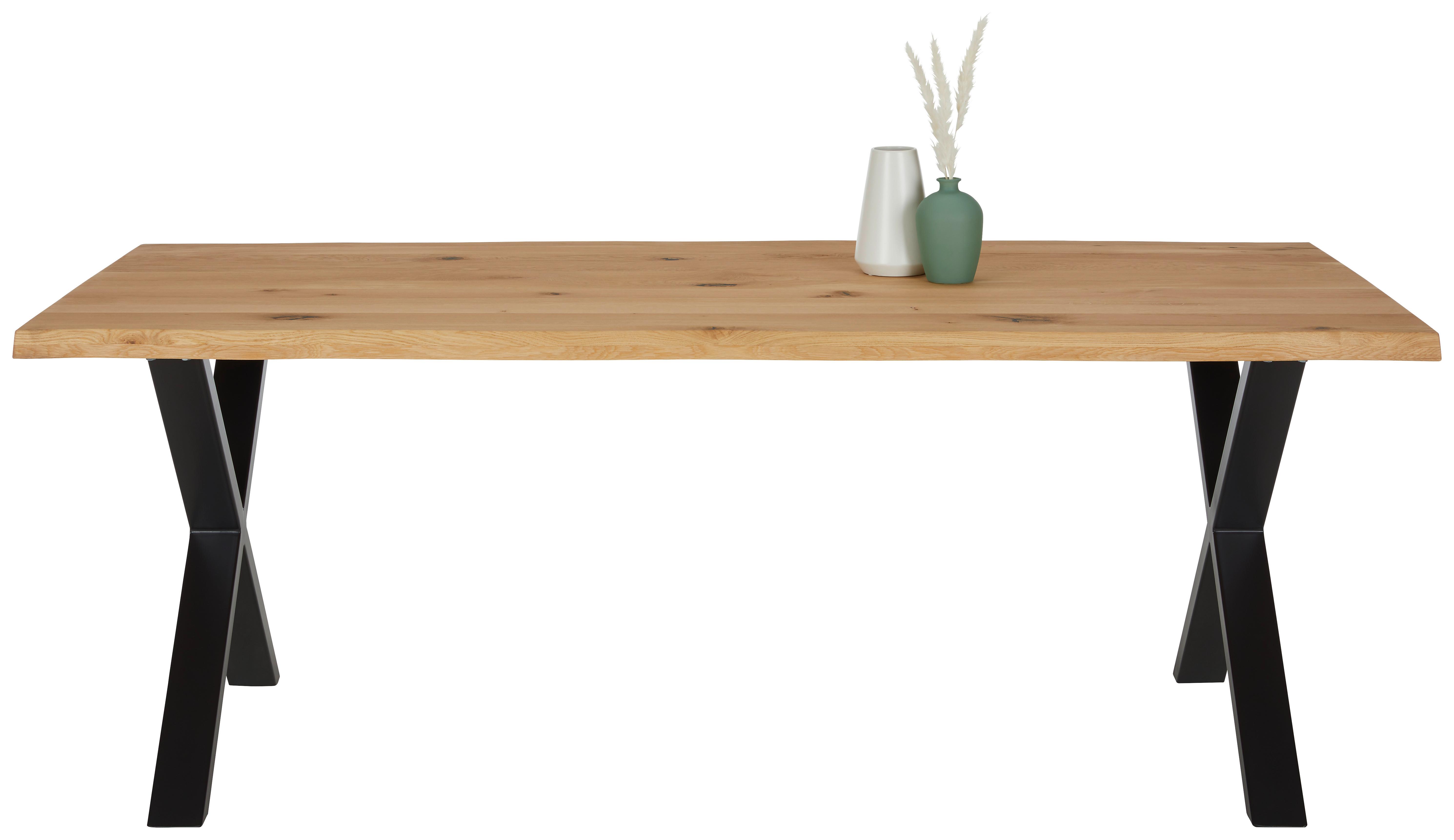Esstisch Oak Wildeiche massiv ca. 200x100x76cm - vildek/svart, Natur, metall/trä (200/100/75cm) - Zandiara