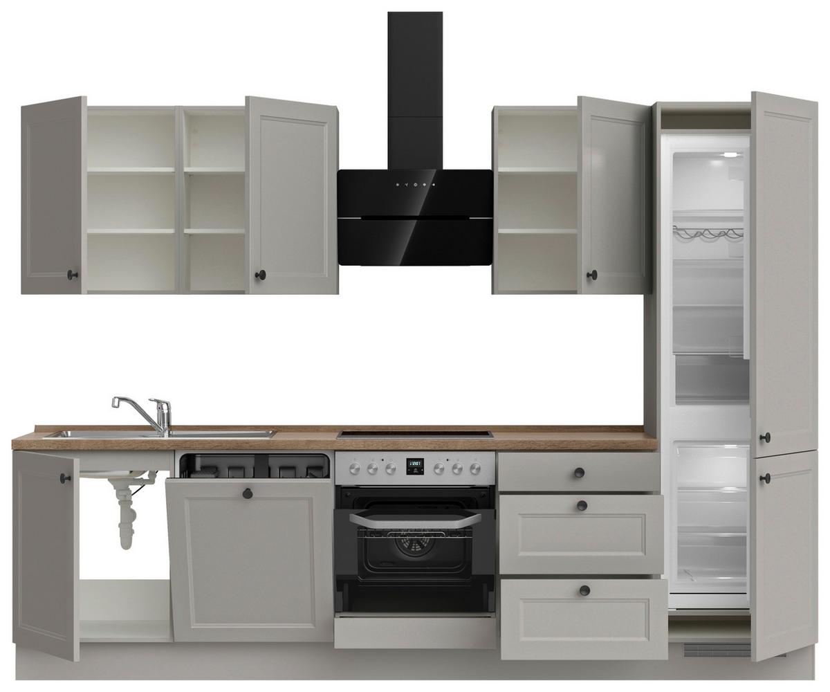Küchenblock Cascada High m. Geräten Grau - Eiche dunkel/Schwarz, MODERN, Holzwerkstoff/Metall (300cm) - Nobilia