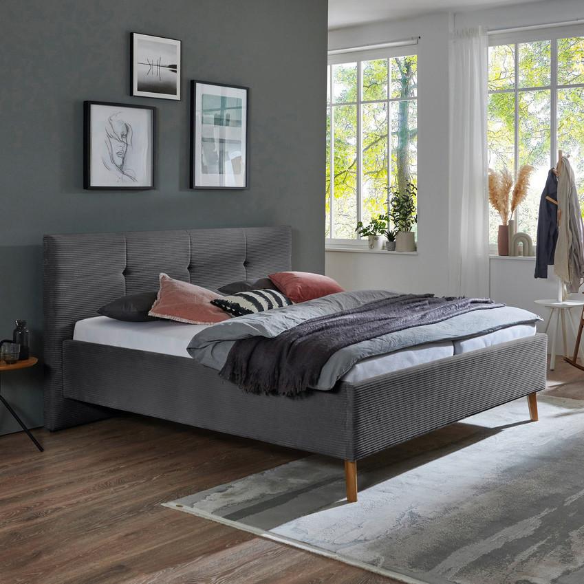 Polsterbett Meila Grau ca. 160x200cm - Eichefarben/Grau, KONVENTIONELL, Holz/Textil (160/200cm) - Premium Living