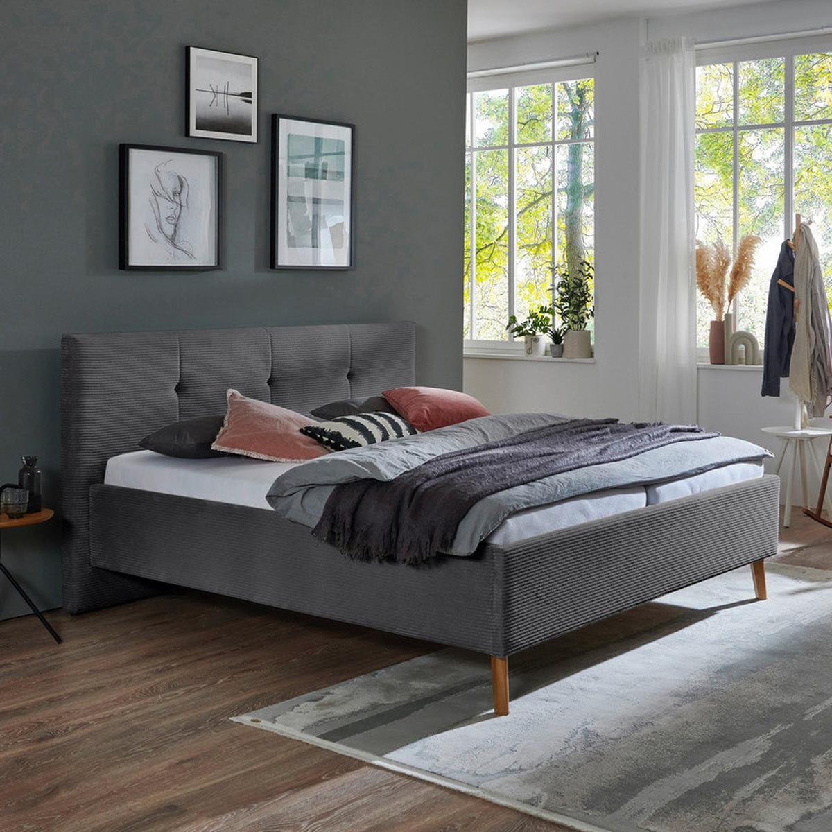 Polsterbett Meila Grau ca. 180x200cm - Eichefarben/Grau, KONVENTIONELL, Holz/Textil (180/200cm) - Premium Living