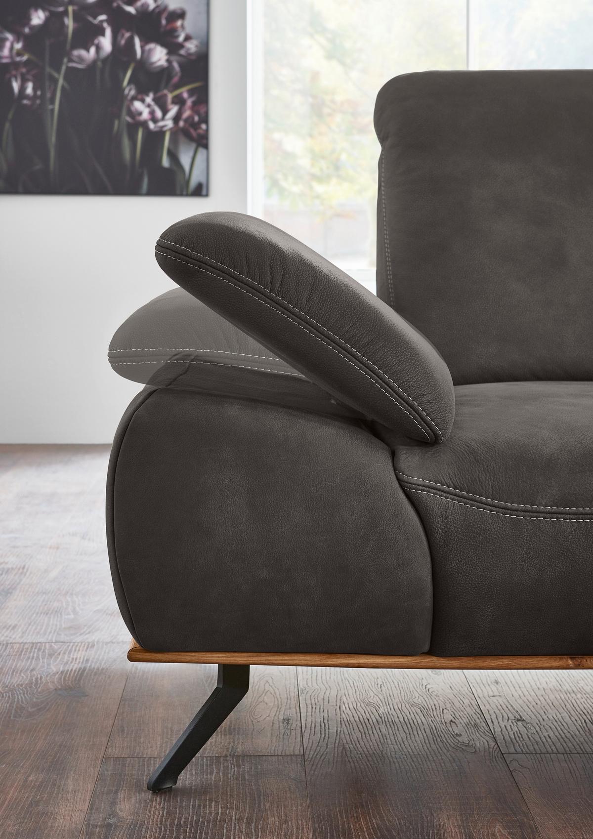 Wohnlandschaft Erling Dunkelgrau - Dunkelgrau/Beige, MODERN, Leder/Metall (322/89/187cm) - Premium Living