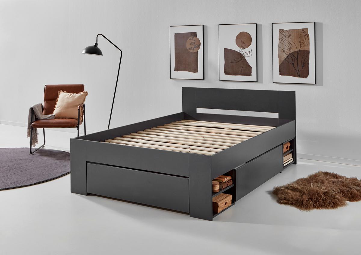Postelja S Predalom Azurro 2-140 - antracit, Moderno, leseni material (140/200cm) - Mömax