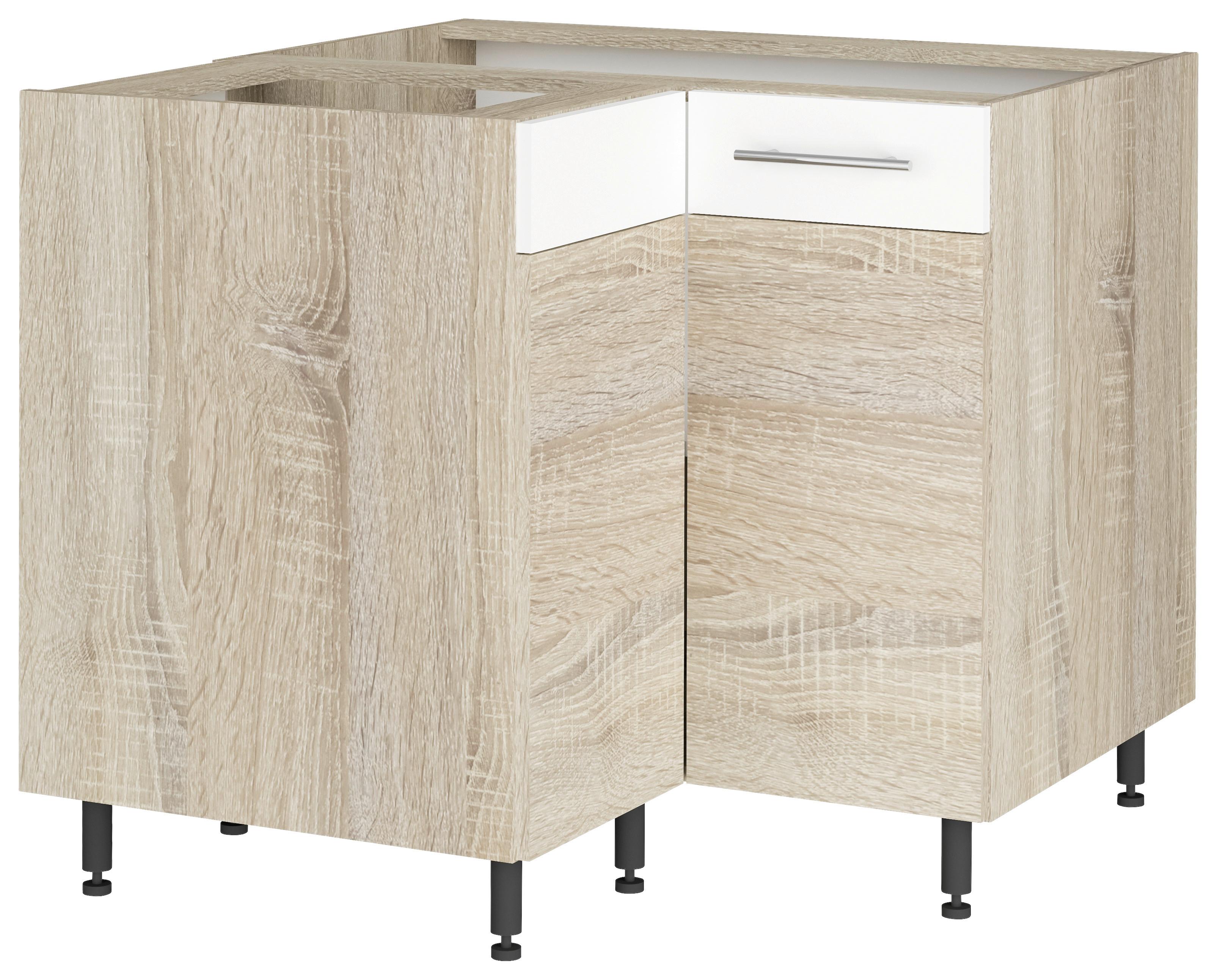 Alsó Sarokszekrény Corina - tölgyfa/fehér, Modern, műanyag/fa (90/82,4/90cm)