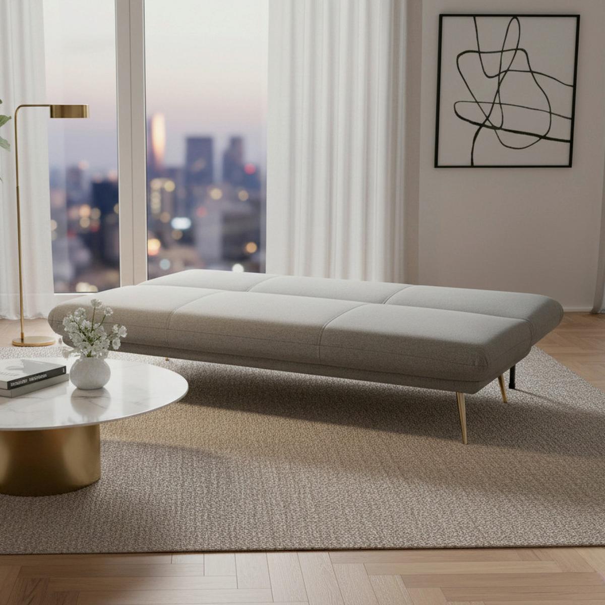 Bettsofa BEN Grau Metallfuss - Goldfarben/Grau, Modern, Holz/Textil (186/82/85cm) - Bessagi Home