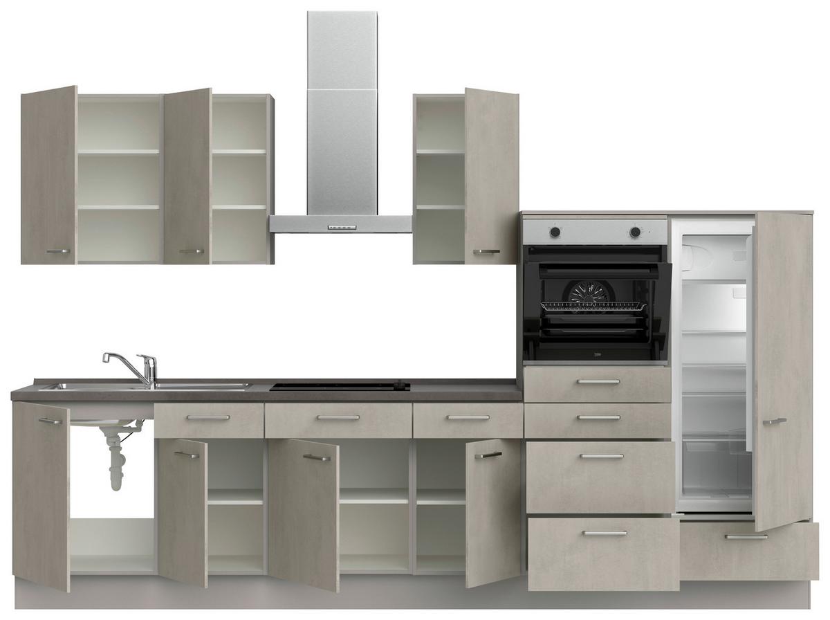 Küchenblock Riva Low m. Geräten Grau - Schieferfarben/Edelstahlfarben, MODERN, Holzwerkstoff/Metall (330cm) - Nobilia