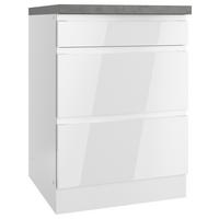 Küchenunterschrank Monza ca. 60x86 cm Weiß/Grau 3 Laden - Weiß Hochglanz/Weiß, LIFESTYLE, Holzwerkstoff (60/86/60cm) - Held