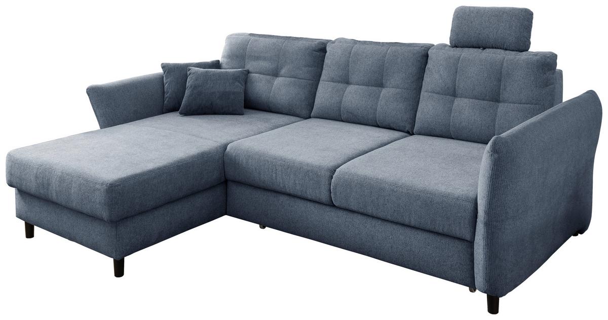 Wohnlandschaft Brizzini Hellblau Chenille - Blau/Schwarz, MODERN, Holz/Textil (176/250-280cm) - Livetastic