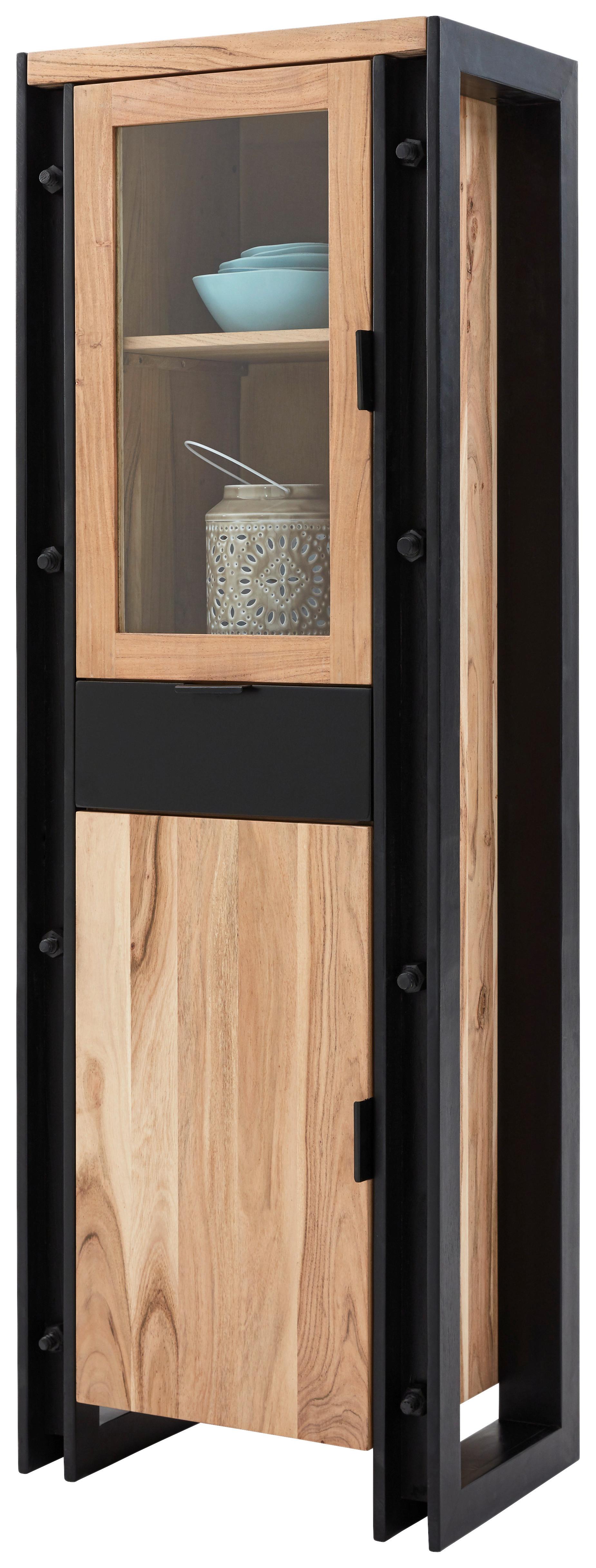 Vitrina Construction - črna/naravne barve, Trendi, kovina/steklo (60/180/40cm) - Zandiara