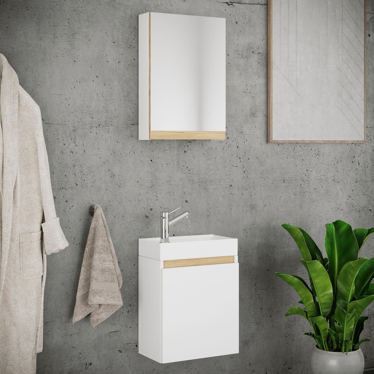 Gästebad Cosila - Honigeiche/Weiss, Trend, Keramik/Holzwerkstoff (41cm) - MID.YOU