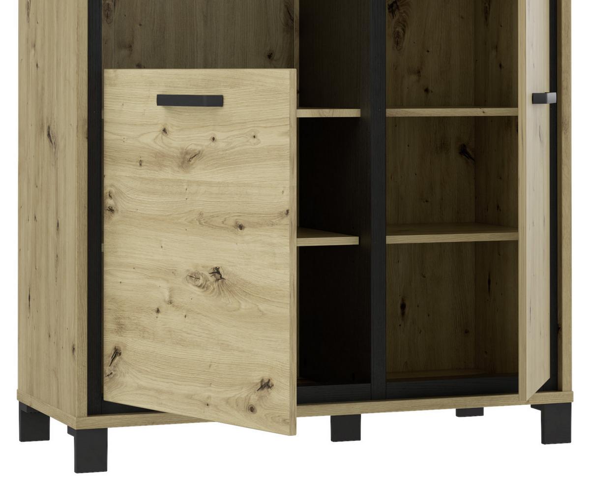 Highboard "Trondheim" , Schwarz, Eiche - Eichefarben/Schwarz, Basics, Glas/Holzwerkstoff (101.4/161/41.5cm) - Livetastic