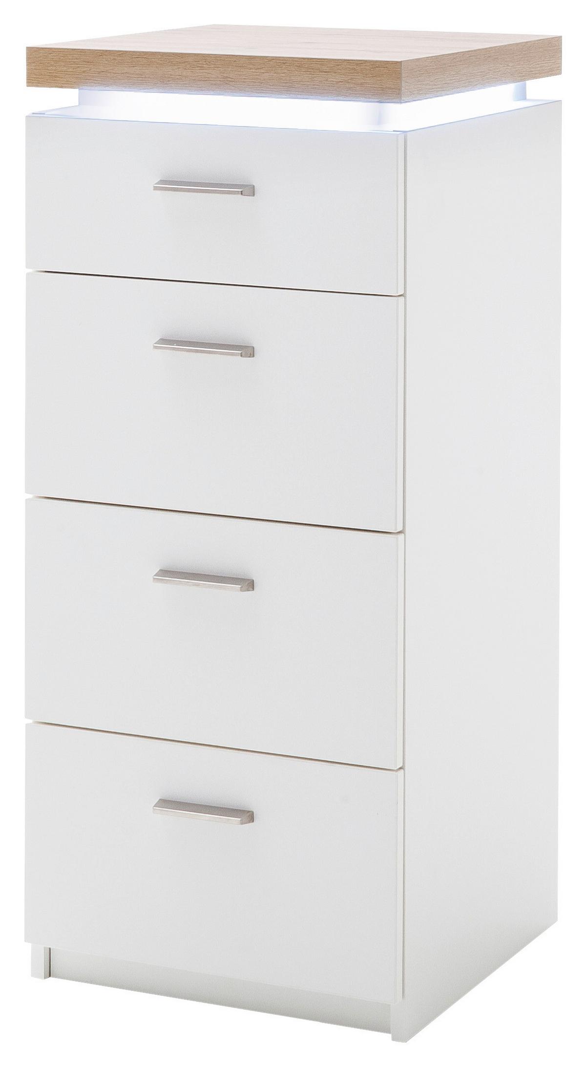 Komoda Cali, Bela, Barva Hrasta - srebrne barve/barve hrasta, Moderno, kovina/leseni material (42/98/44cm) - Premium Living