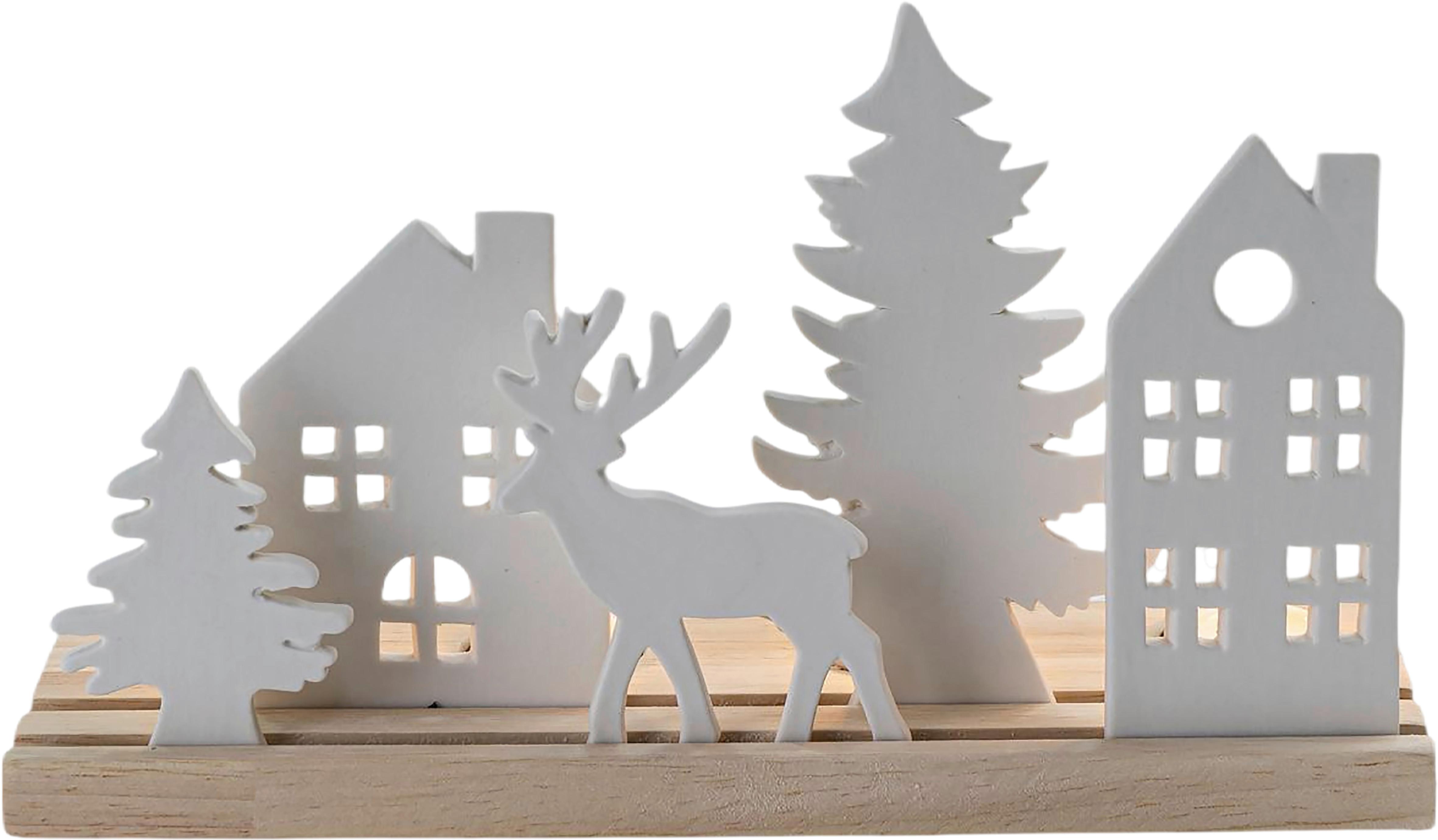 ŚWIECZNIK TEALIGHT 97-23B674 - biały/brązowy, Lifestyle, drewno/ceramika (30,2/10,5/18,5cm) - X-Mas