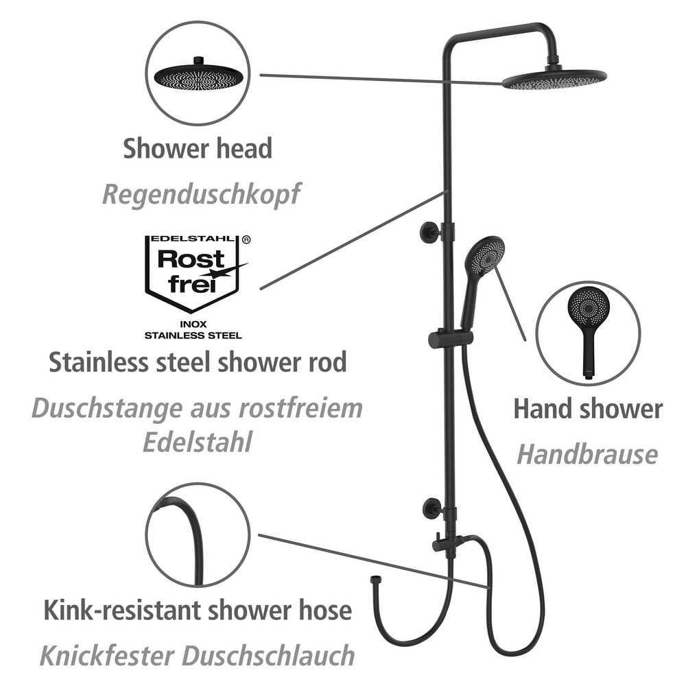 ZESTAW Z DESZCZOWNICĄ WATER SAVING - czarny, Basics, metal (22,5/75-120/27cm) - Wenko