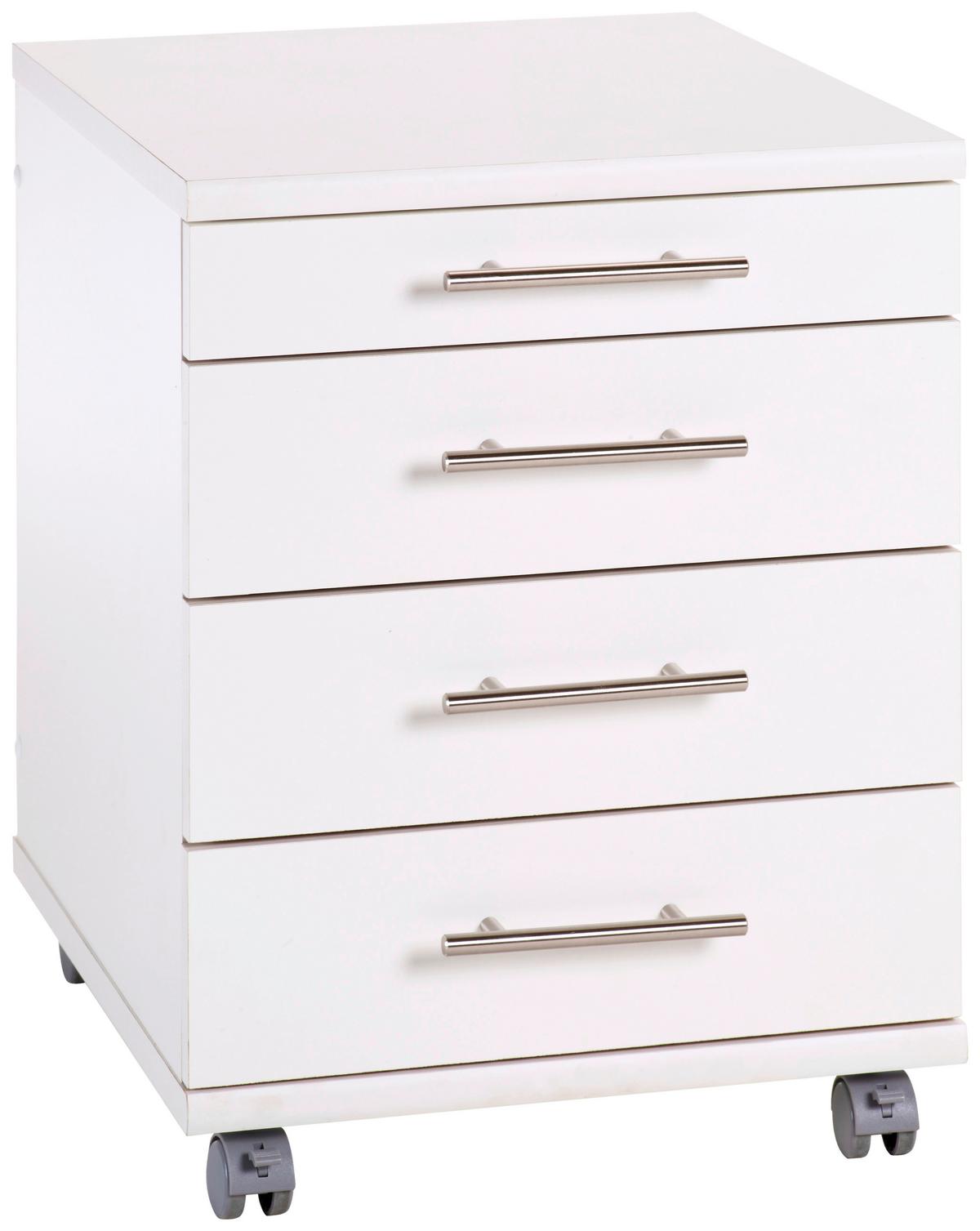 Rollcontainer "Serie 500" , weiß - Silberfarben/Weiß, Basics, Holzwerkstoff/Kunststoff (41,6/56,9/50cm) - MID.YOU