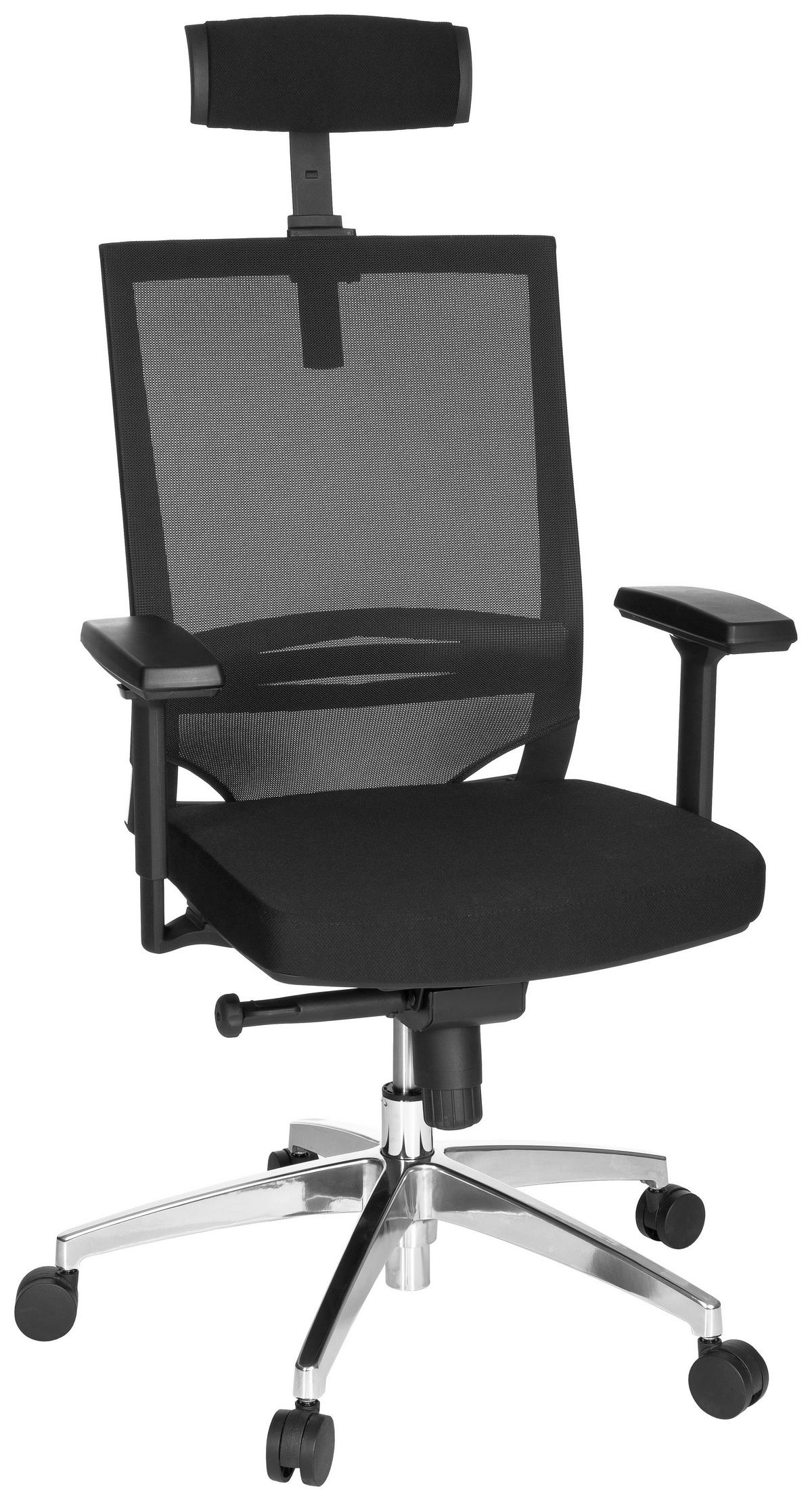 Drehstuhl Porto Max High Schwarz - Schwarz/Alufarben, MODERN, Kunststoff/Textil (63/113/65cm) - MID.YOU