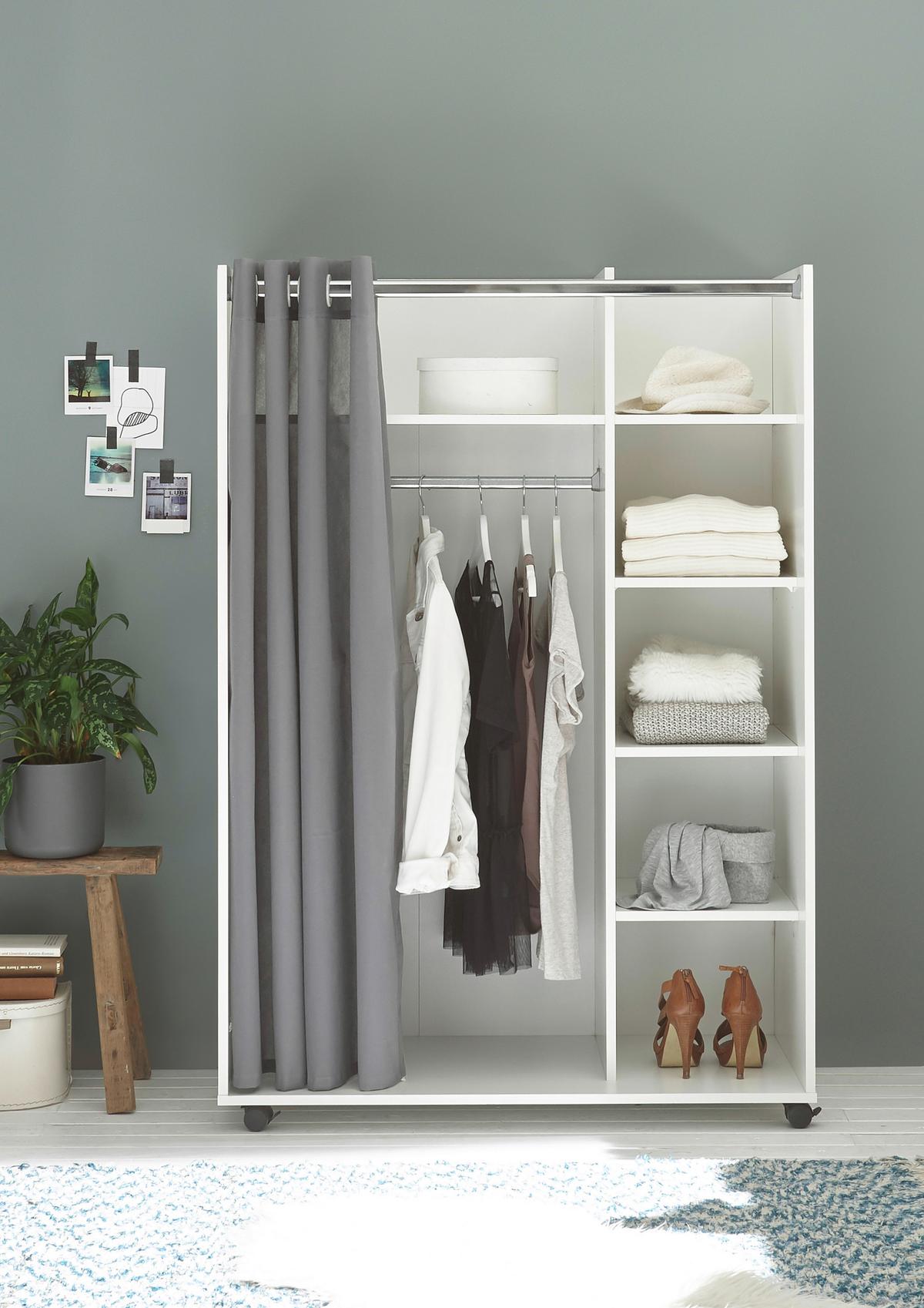 Odprta Omara Za Oblačila Jenke, Bela, Siva - siva/bela, Basics, leseni material/tekstil (100/145/50cm) - MID.YOU