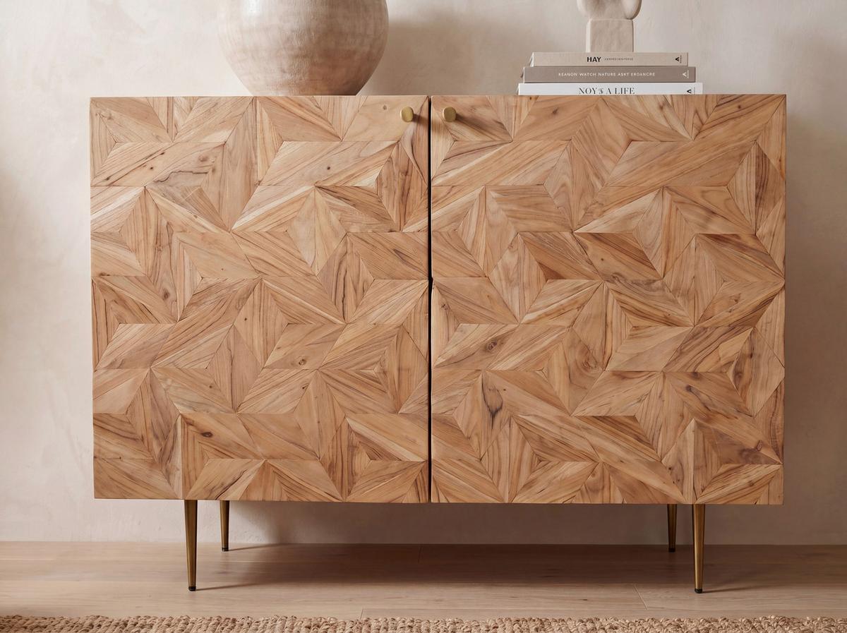 Barschrank Wl7.441 - Goldfarben/Akaziefarben, Design, Holz/Metall (90/45/78cm) - Livetastic