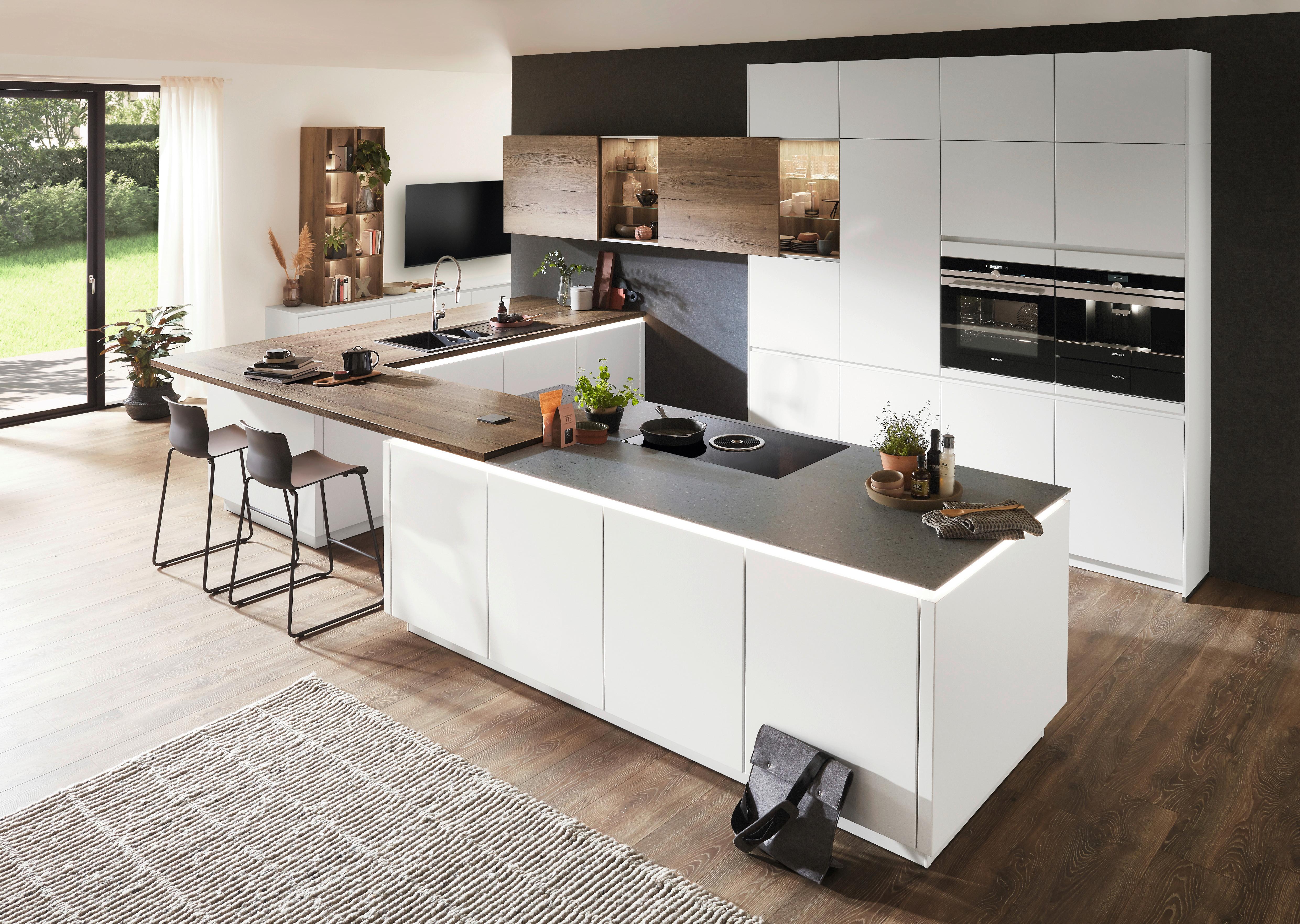 Einbauküche Fashion in Weiß/Eichefarben - Weiss/Eichefarben, Modern, Holzwerkstoff - Nobilia