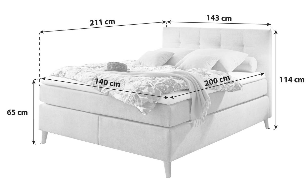 Boxspringbett Missouri 1 inkl. Topper ca. 140x200 cm Sandf. - Sandfarben/Kieferfarben, KONVENTIONELL, Holz/Holzwerkstoff (140/200cm) - MID.YOU