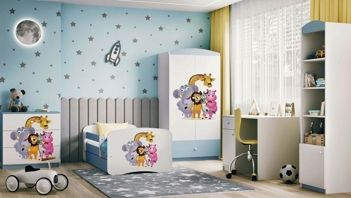 Otroška Postelja Babydreams, Bela, Modra, 80x160cm - modra/bela, Moderno, tekstil/leseni material (80/160cm) - MID.YOU