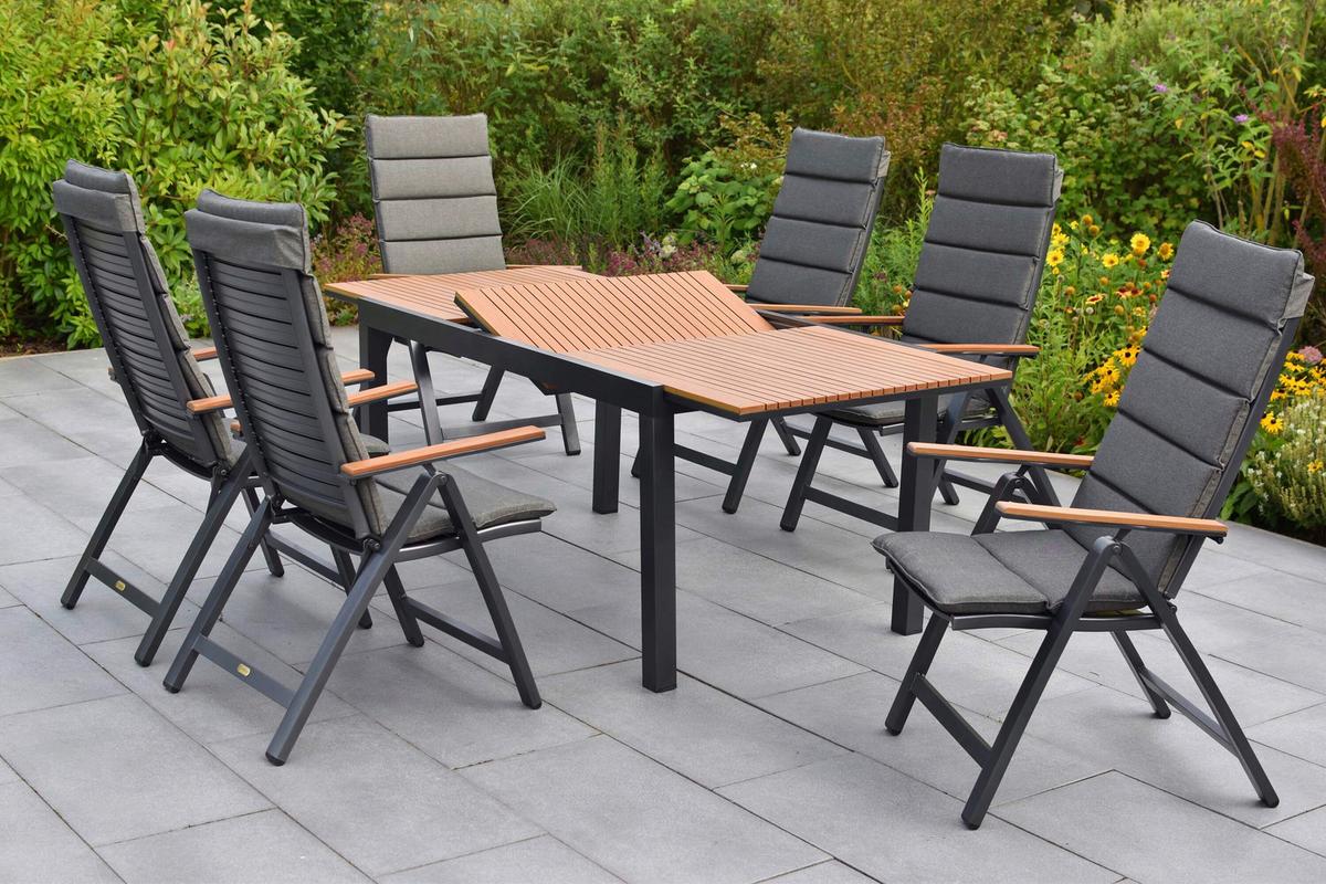 Gartentischgruppe Astros 13-tlg. Graphitfarben - Graphitfarben/Naturfarben, KONVENTIONELL, Kunststoff/Textil - Gardenson