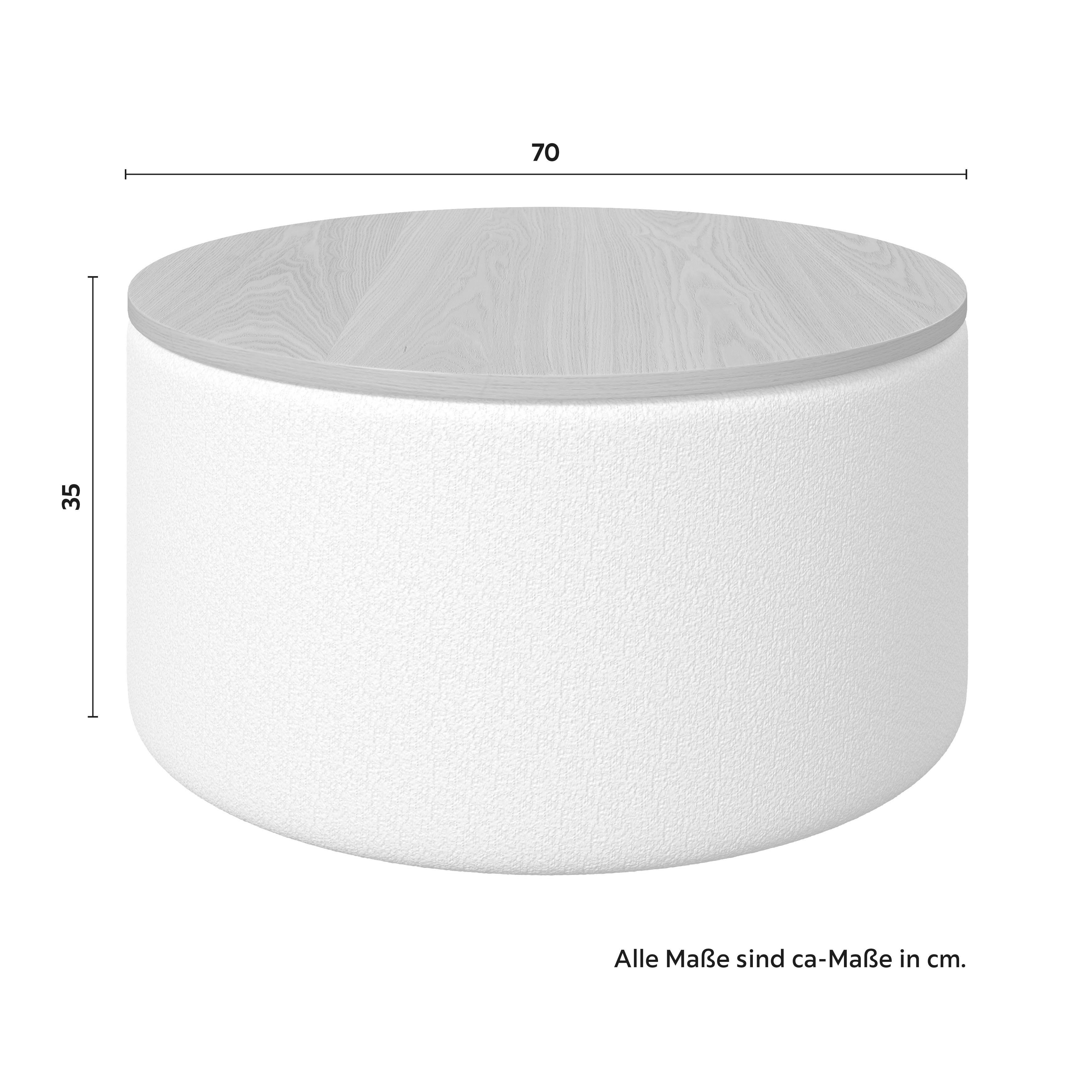 SOFFBORD ELLIOT - vit/naturfärgad, Modern, trämaterial/trä (70/70/35cm) - Bessagi Home