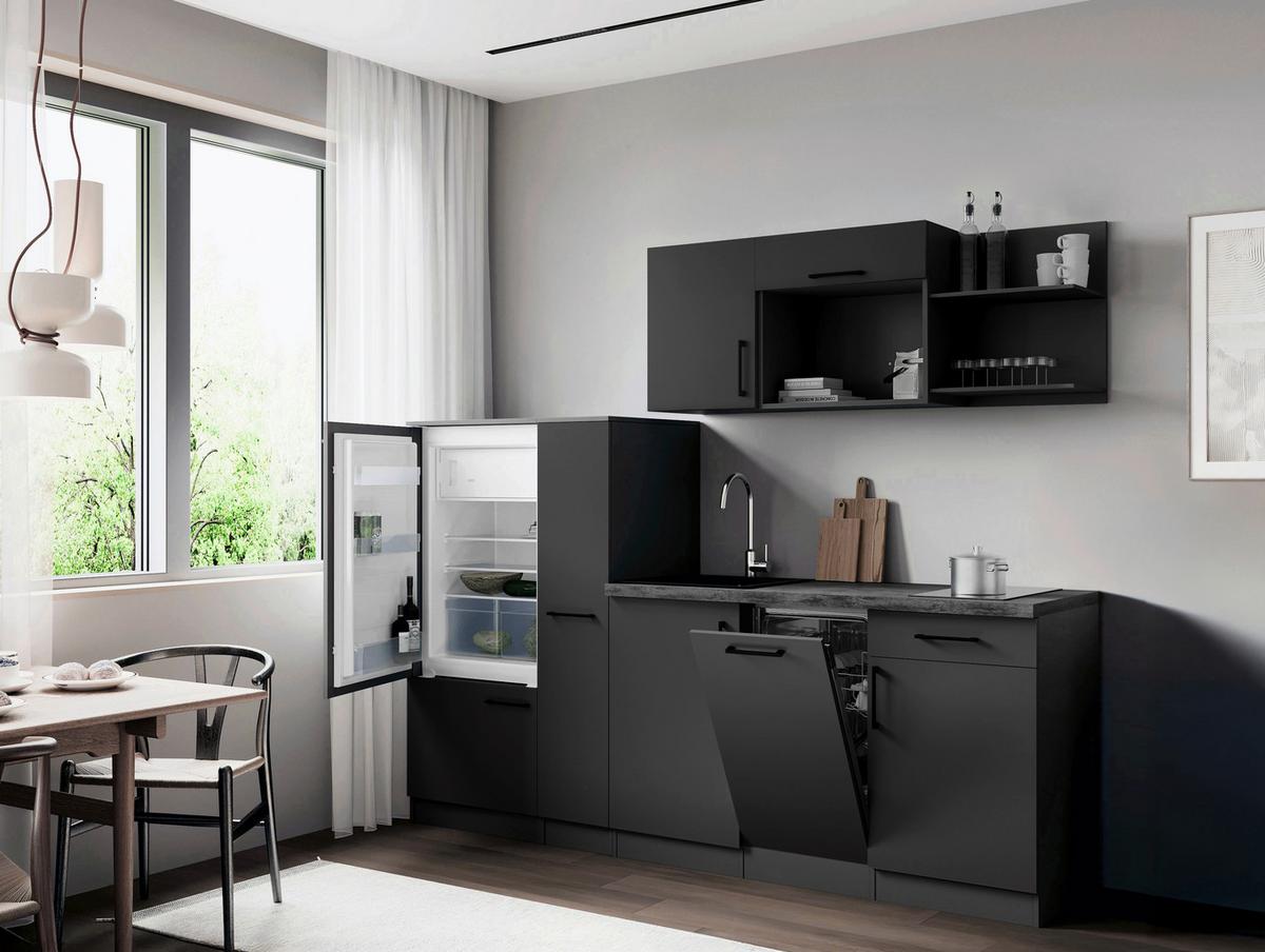 Küchenblock Oliver m. Geräten Grau - Grau, Trend, Holzwerkstoff/Metall (235cm) - Respekta
