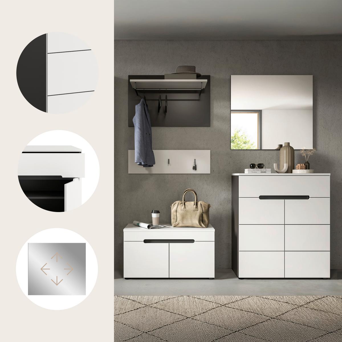 Predsoba Canu, Bela, Siva, 4-Delna - siva/bela, Design, leseni material (175/190/37cm) - Livetastic