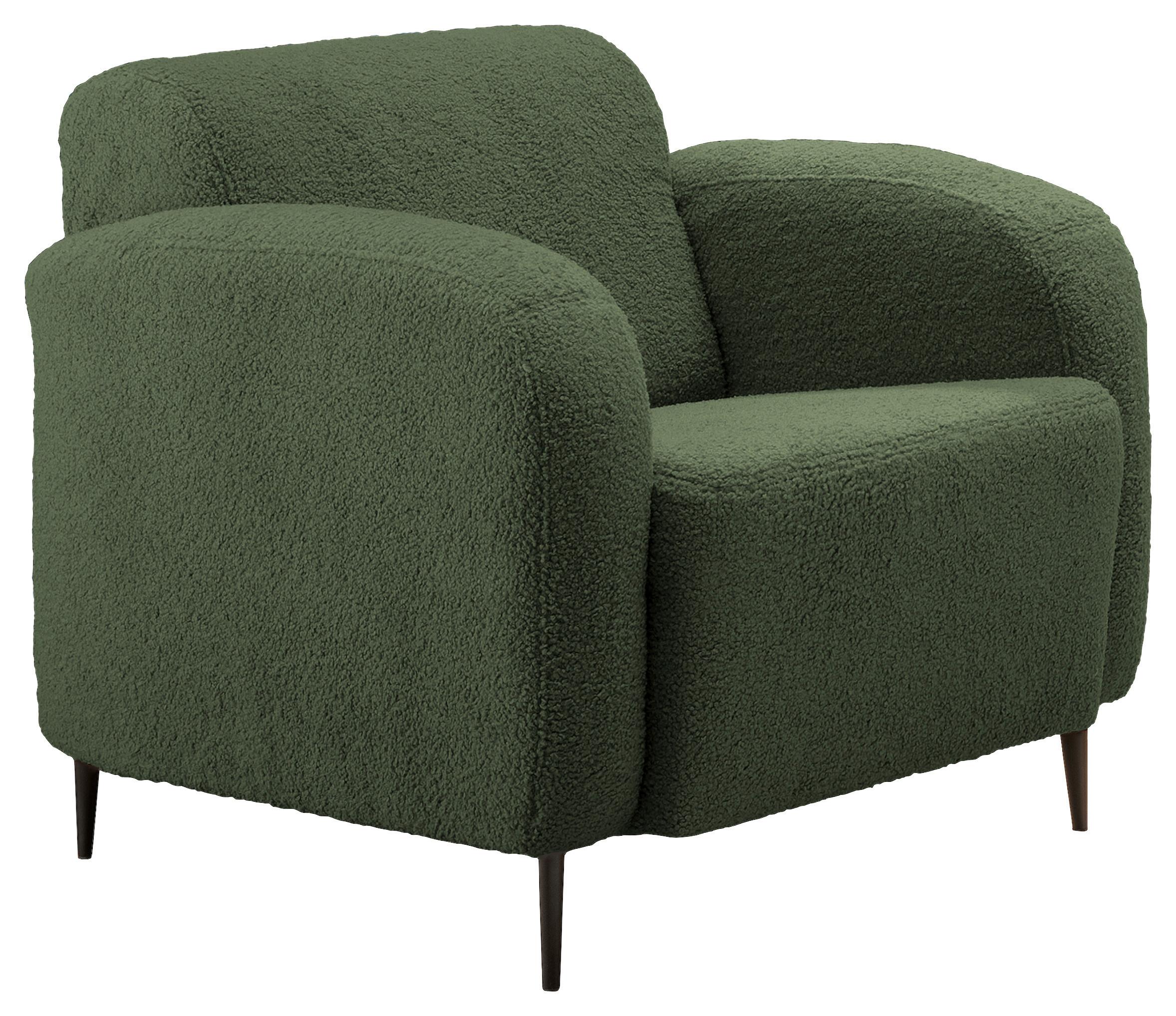 Sessel Marone Dunkelgrün Teddystoff - Dunkelgrün/Schwarz, MODERN, Textil/Metall (85/76/90cm) - Livetastic