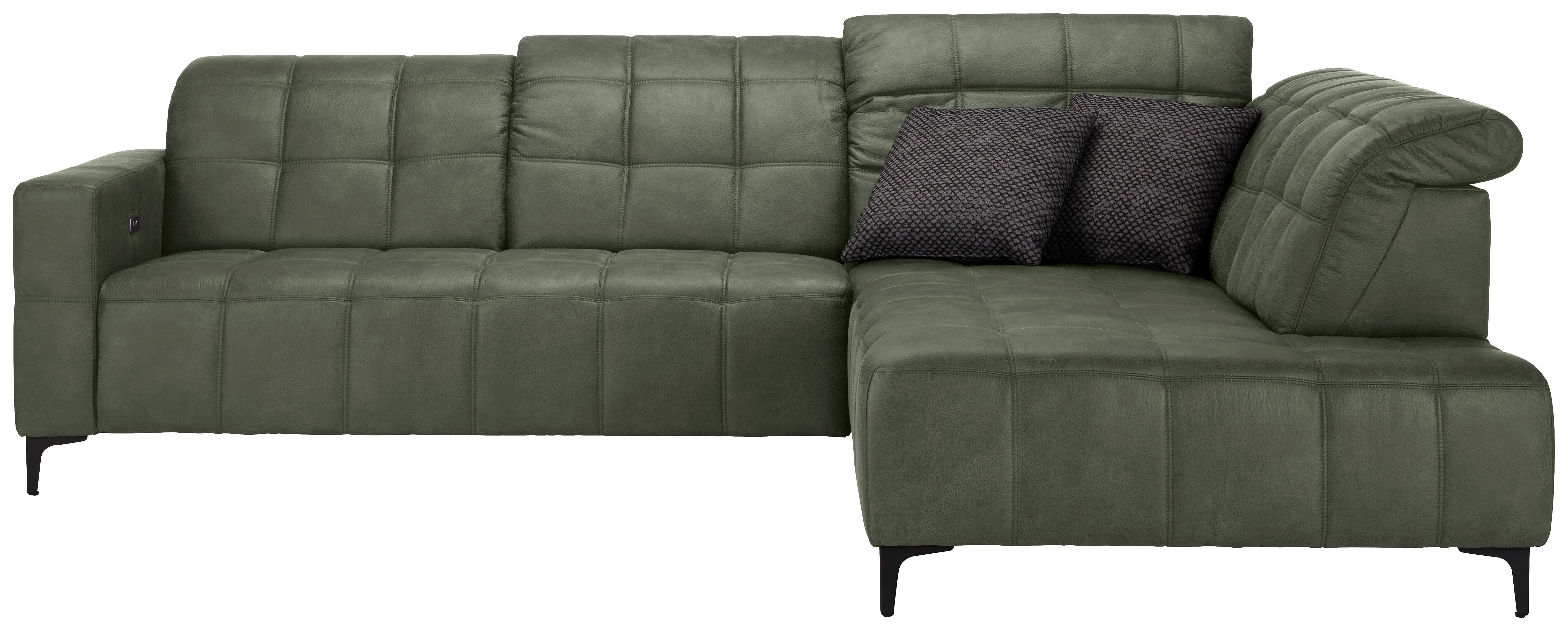 Ecksofa Panama rechts Olivgrün - Schwarz/Olivgrün, KONVENTIONELL, Textil/Metall (304/89-102/216cm) - Premium Living
