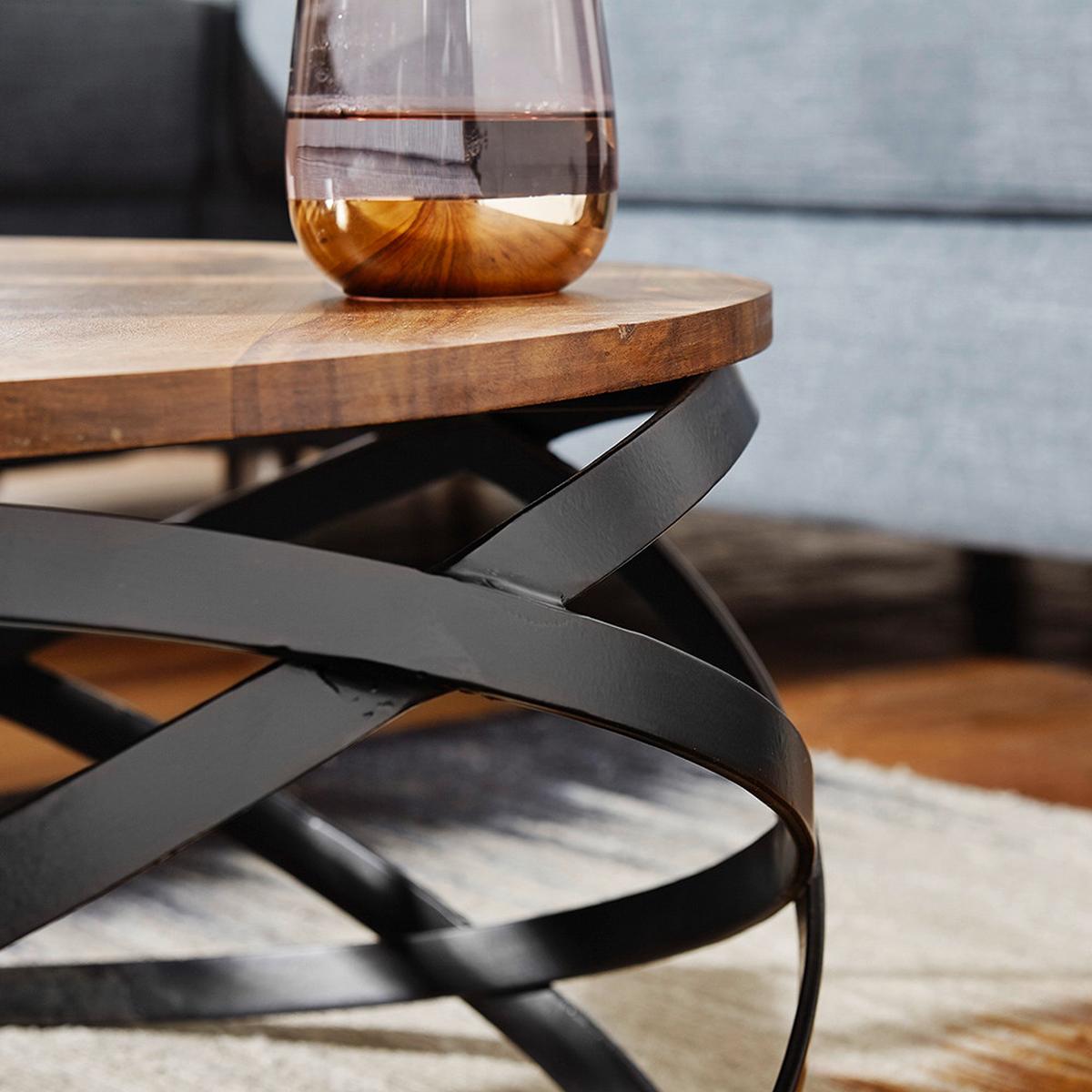 COUCHTISCH Sheeshamfarbe Echtholz - Sheeshamfarben/Schwarz, Design, Holz/Metall (60/60/30cm) - MID.YOU