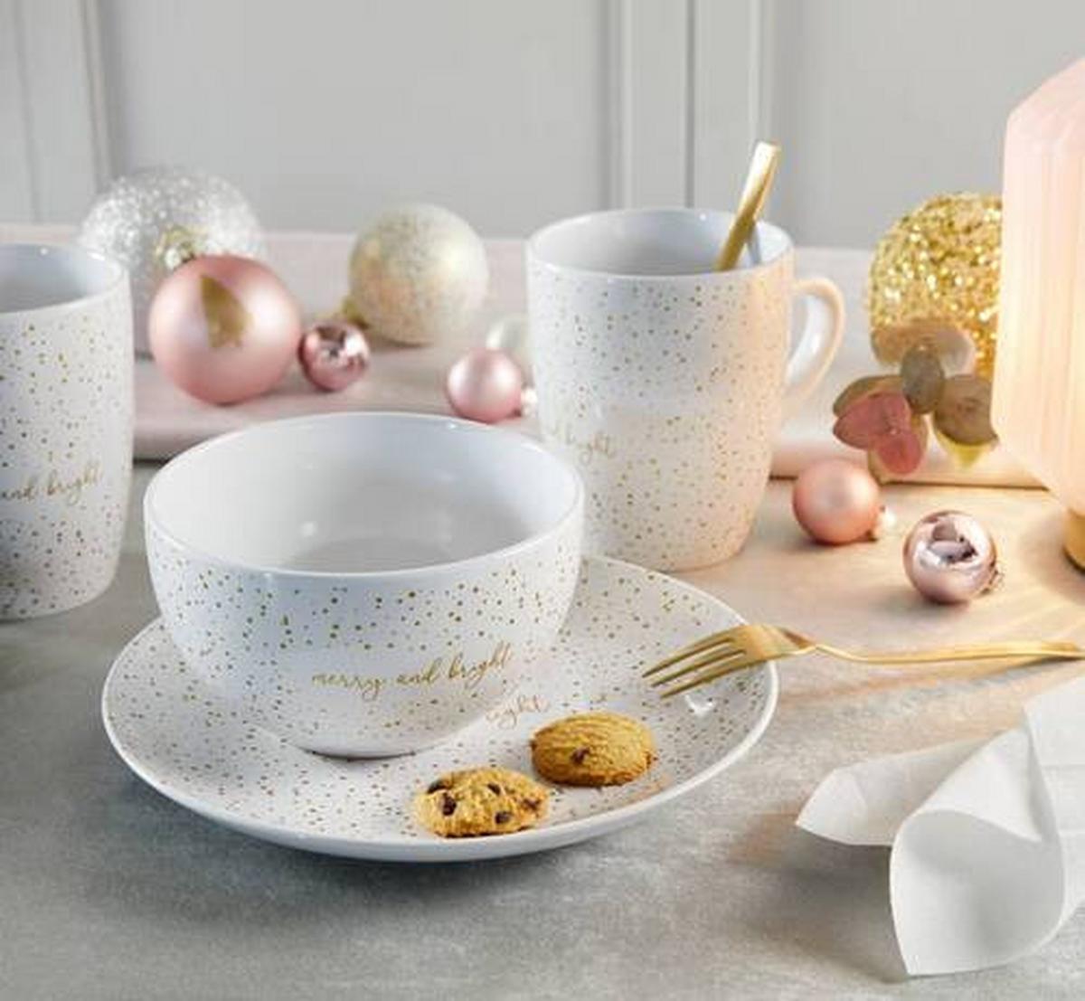 Frühstücksservice Winter Miracle, 6-teilig - Weiss/Goldfarben, Basics, Keramik (16cm) - Modern Living