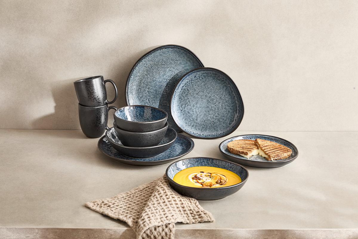 SERWIS OBIADOWO-ŚNIADANIOWY SØREN BLUE - niebieski, Trend, ceramika - Novel