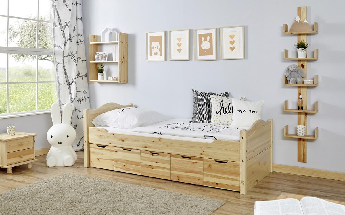 Postelja S Predalom Leni, Bor, Masivno - barve bora, Natur, les (100/200cm) - MID.YOU