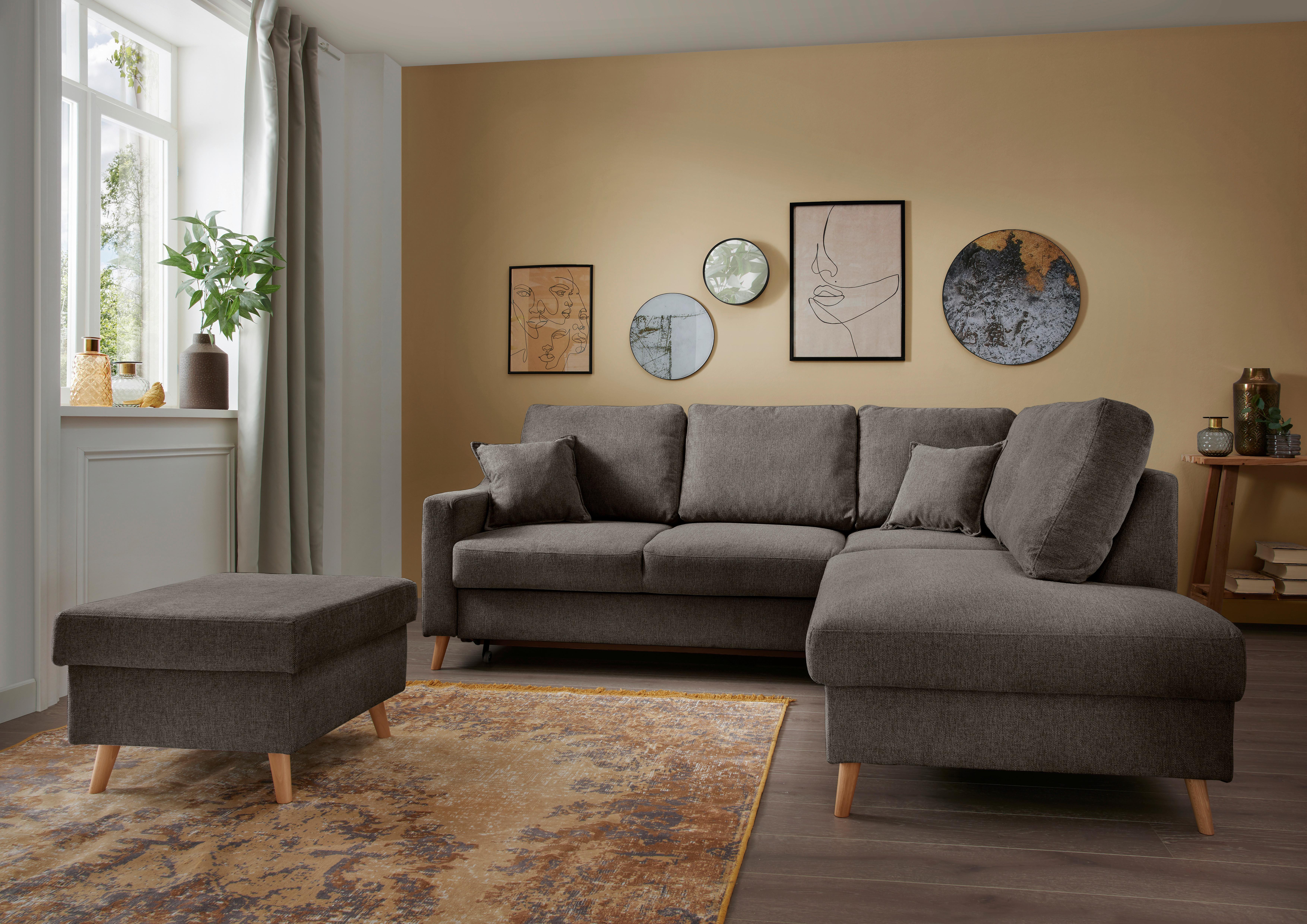 Hocker Valentina Braun Struktur - Braun/Naturfarben, KONVENTIONELL, Holz/Textil (61/43/61cm) - P & B