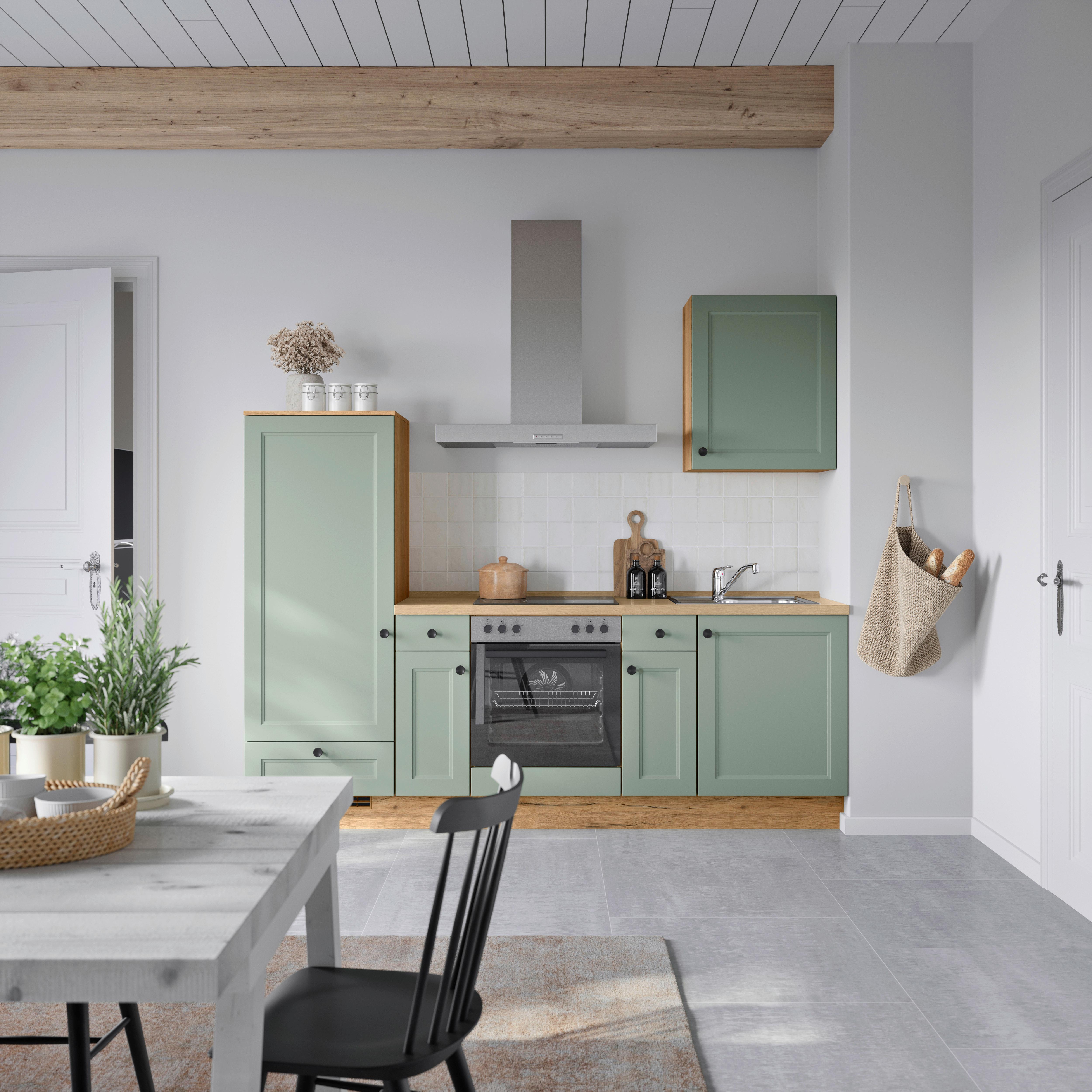 Küchenblock Cascada Low m. Geräten Schilfgrün - Schilfgrün/Schieferfarben, MODERN, Holzwerkstoff/Metall (240cm) - Nobilia