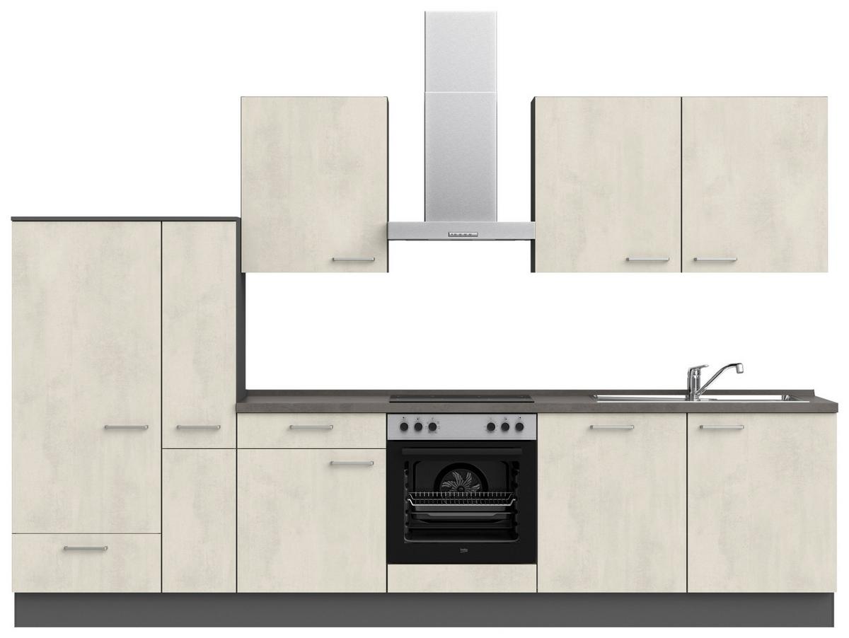 Küchenblock Riva Low m. Geräten Weiß - Schieferfarben/Edelstahlfarben, MODERN, Holzwerkstoff/Metall (330cm) - Nobilia